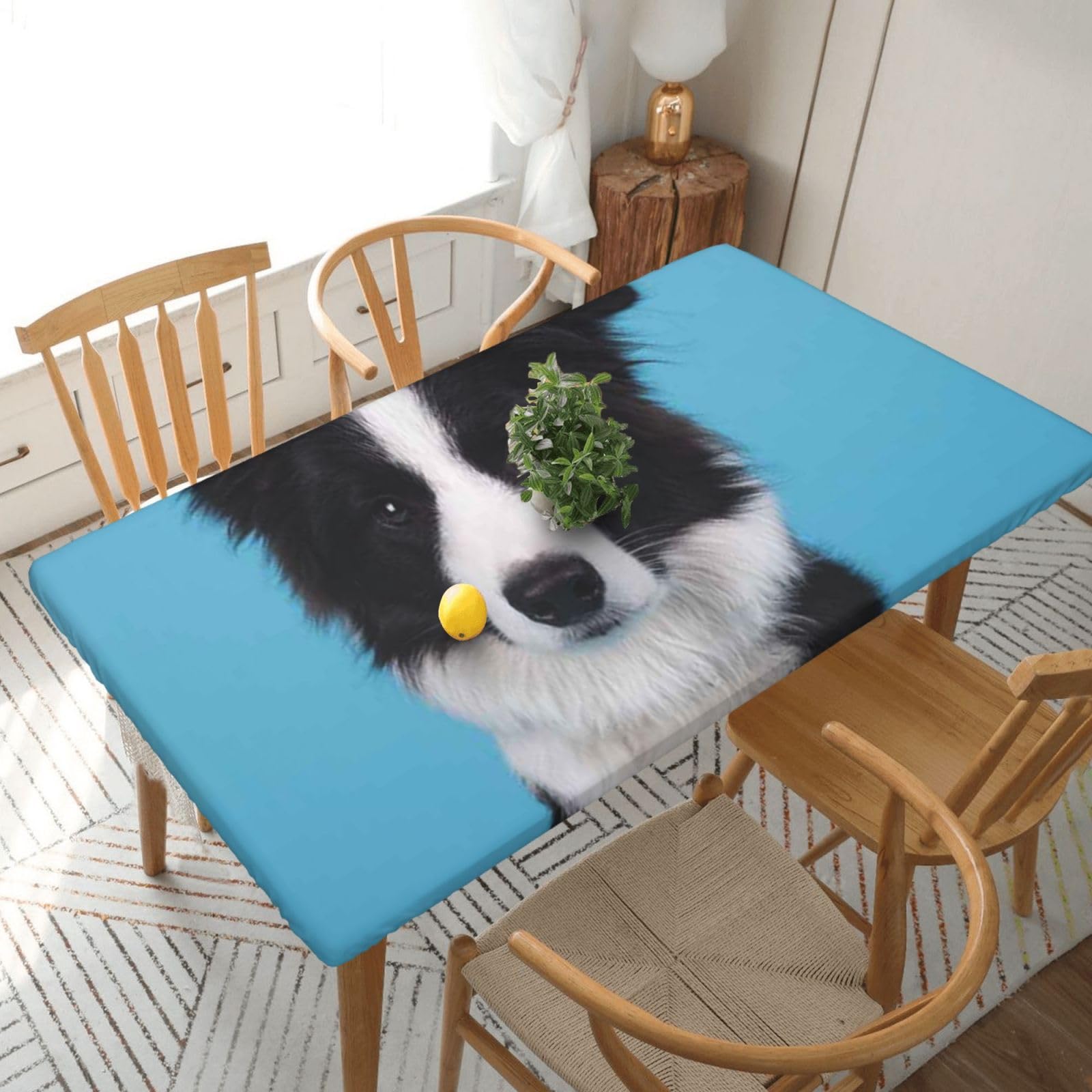 BNVSADC Border Collie Printed 5FT Tablecloth Polyester Kitchen Water Resistant Table Cloth Dining Table Decoration Table Covers, 152x76 CM