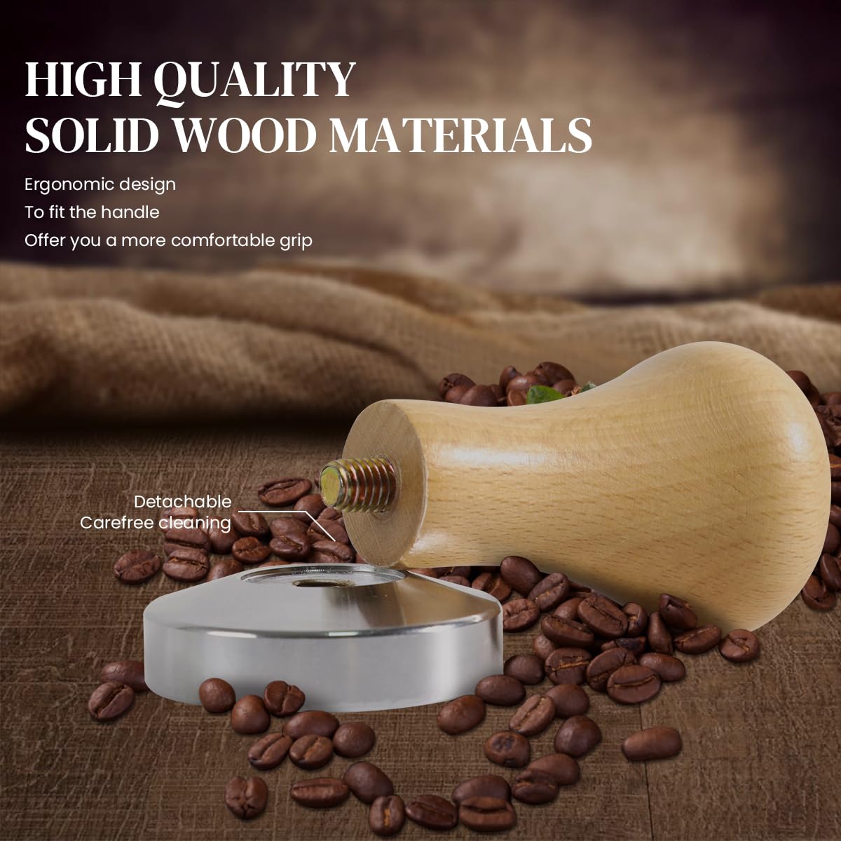 Supvox® 51mm Espresso Tamper Heavy Duty Metal Base Barista Coffee Tamper Elegant Solid Wooden Handle Espresso Tamper Espresso Tamper Coffee Press Tool 2