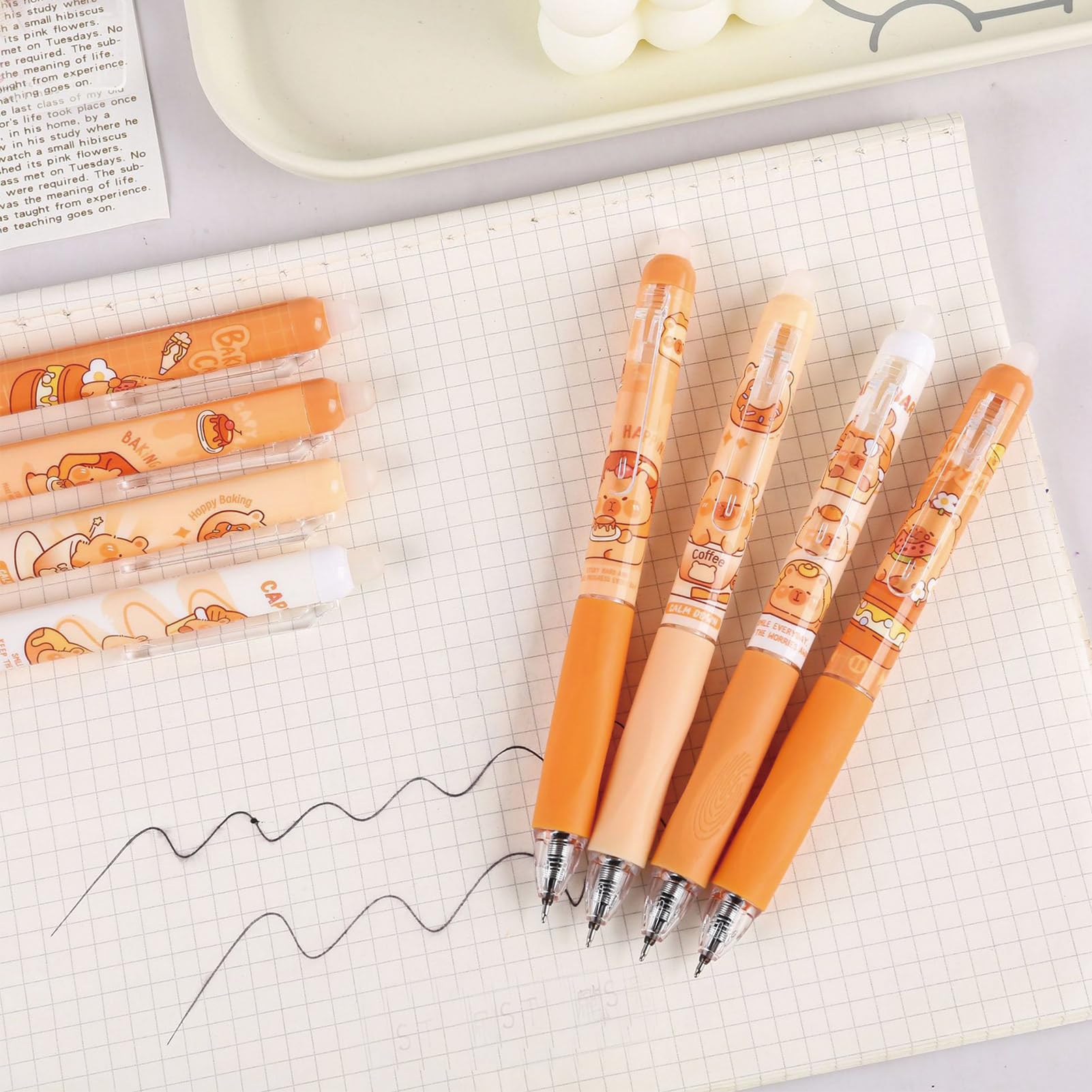 4 Pcs Erasable Gel Pens Cute Retractable Pens Cartoon Capybara Erasable Pen 0 5mm Black Ink Writing Pen — view 5