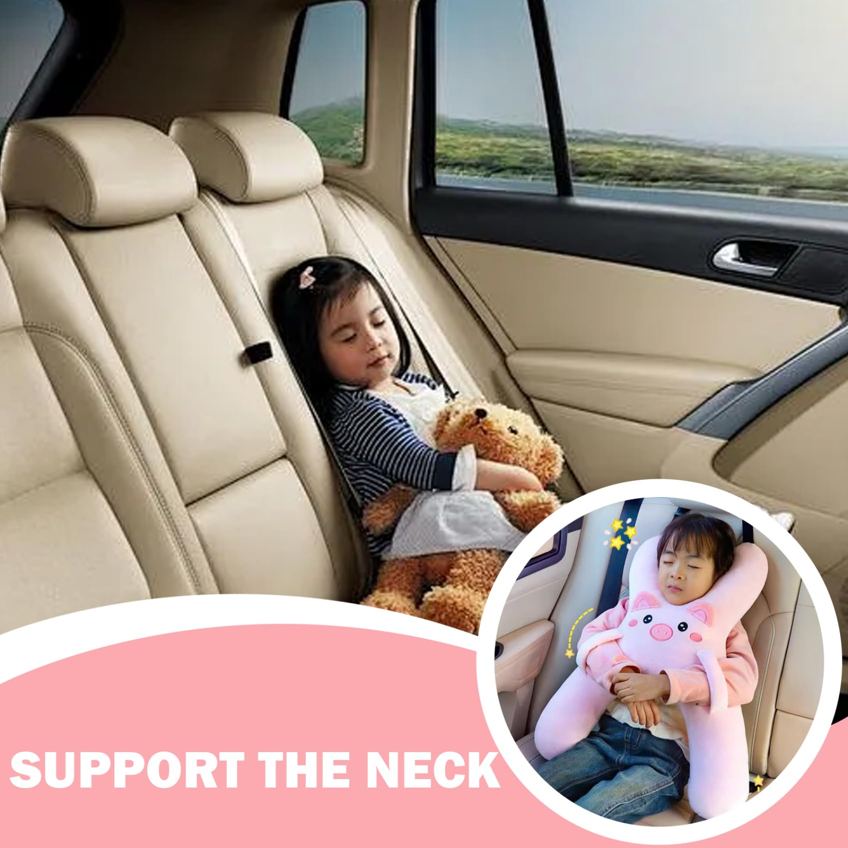 Oreiller de Voiture pour Enfants en Forme de H, Support tête réglable, Oreiller Voiture pour Enfants avec poignée, Lavable en Machine pour Un Meilleur Sommeil, Style 1
