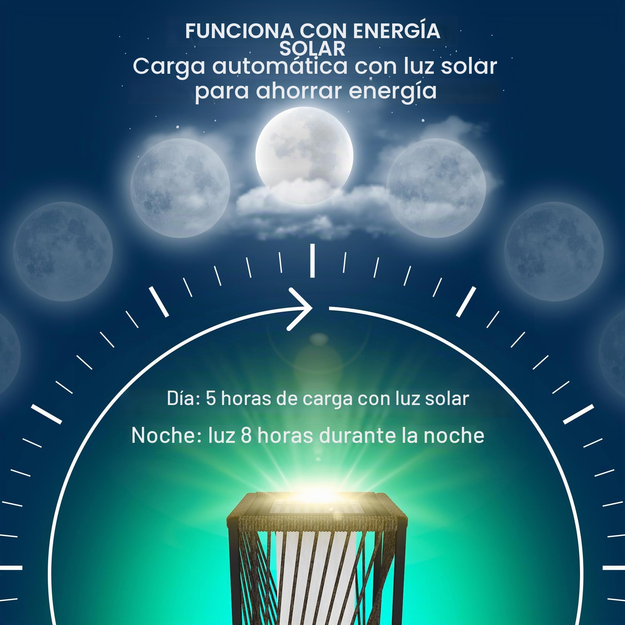 Outsunny solar lámpara de pie de ratán con sensor de luz 25 LEDs lámparas solares en estilo boho IP44 impermeable lámpara solar lámpara solar lámpara al aire libre recargable linterna solar para