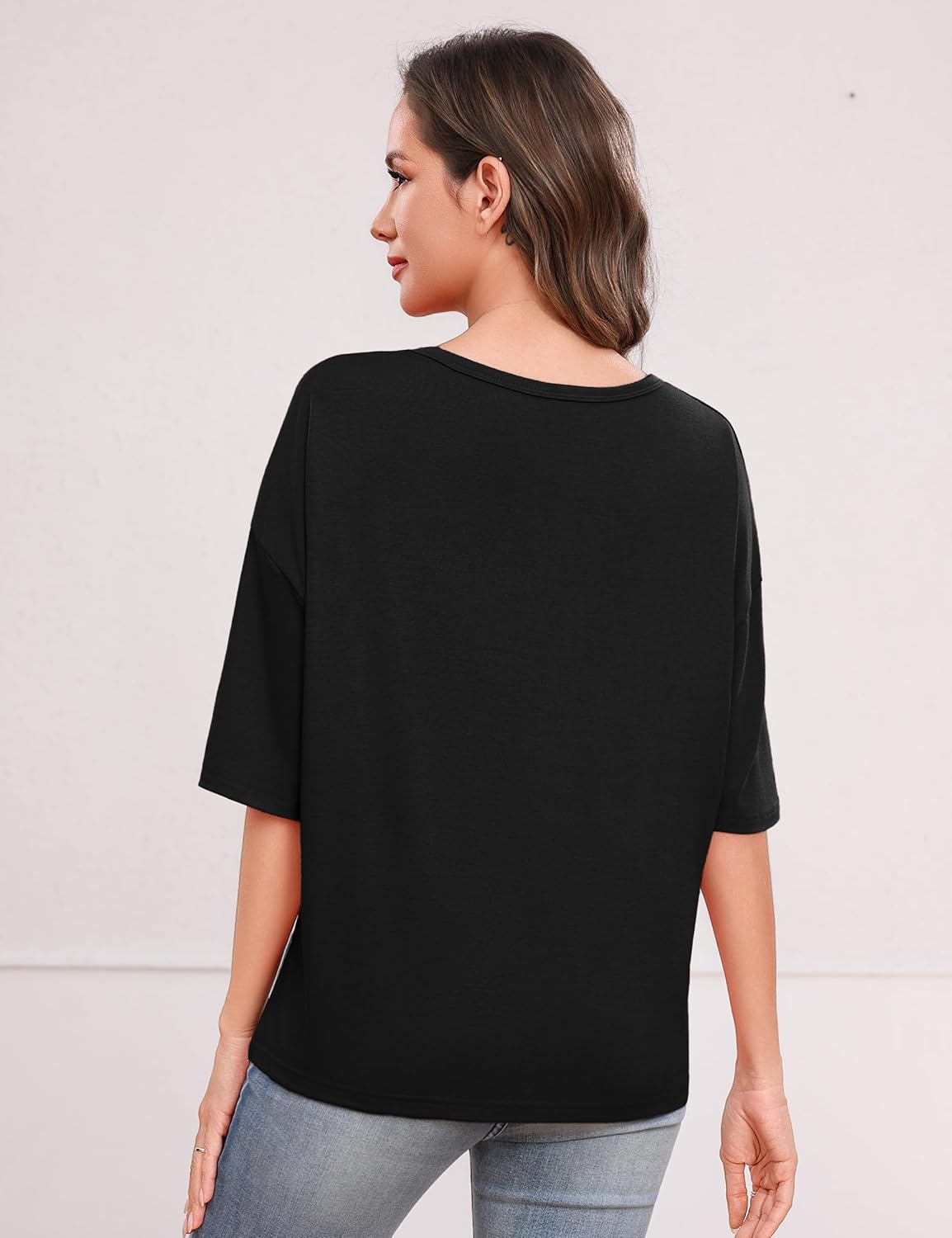 Totatuit Oversized Cropped Tshirts for Women Short Half Sleeve V Neck Tops Summer Flowy Split Hem Basic Tee Shirts - Image 4