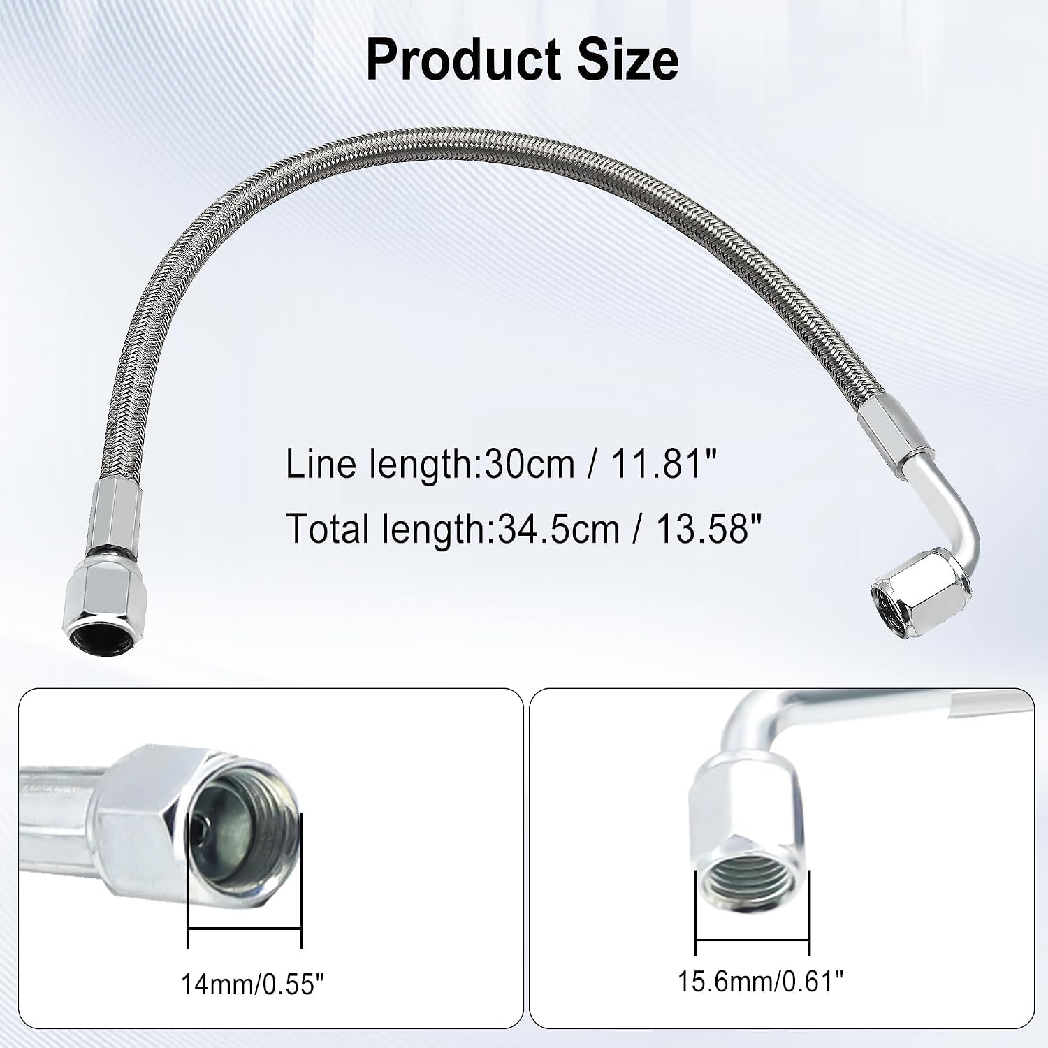 551871 4AN Turbo Oil Feed Line 12" Length Stainless Steel Braided AN4 90 Degree End Straight Hose End 4AN Pressure Stainless Remote Turbocharger Oil Drain Return PTFE Line