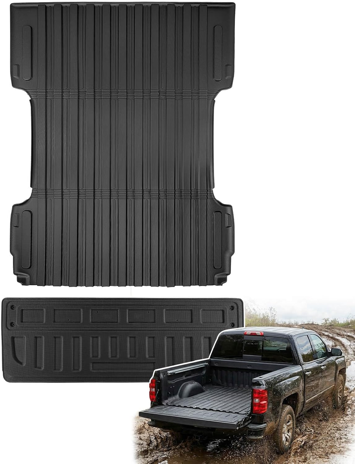 for Chevrolet Silverado/GMC Sierra 1500 2014-2018 Floor Mats Truck Bed Mat Tailgate Mat (Only 6.6FT) All Weather TPE Tech Bed Liner for Silverado/Sierra 2500HD/3500HD 2015-2019 Automotive Accessories