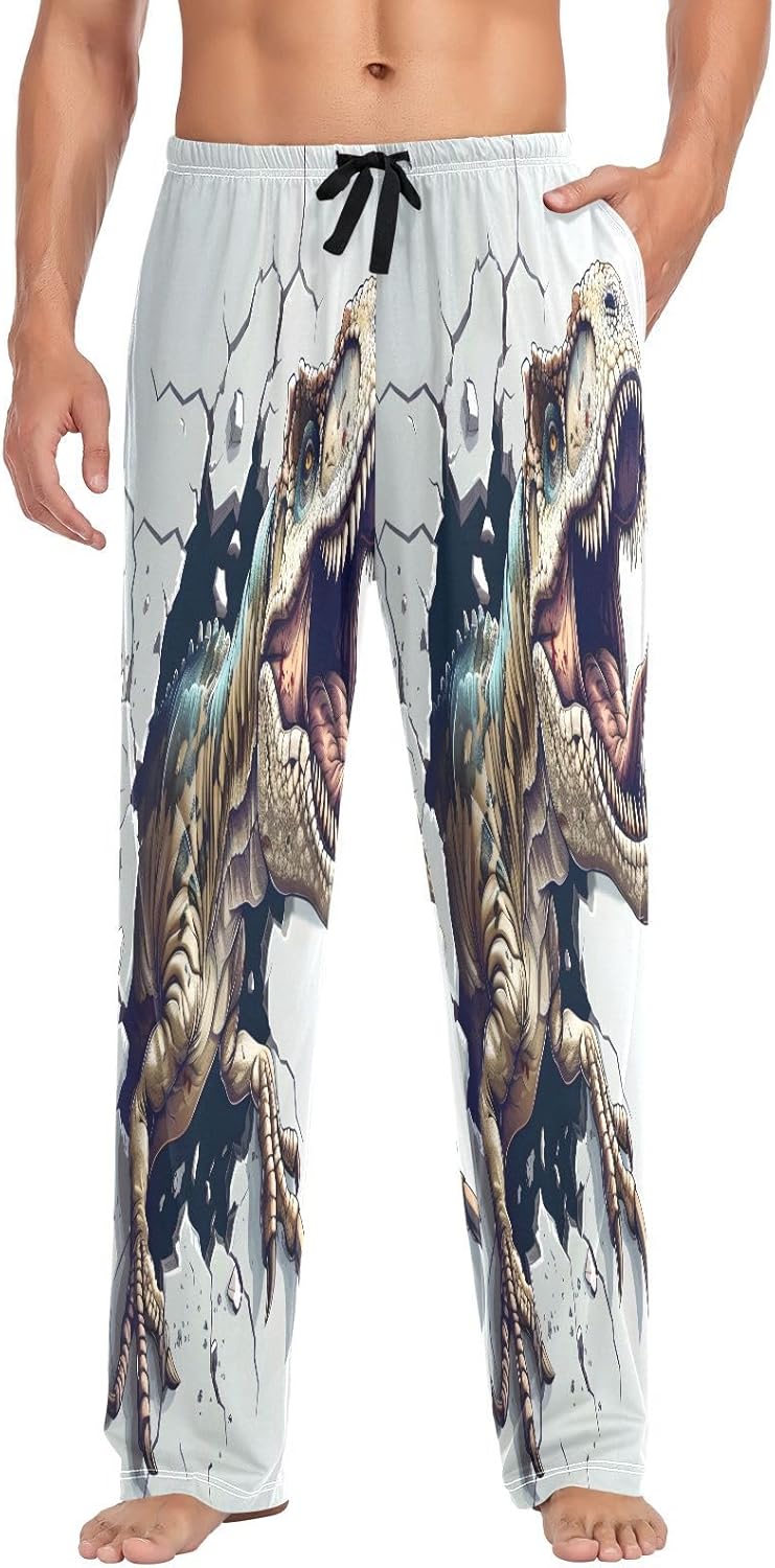 ALAZA 3d T-rex Dinosaur Dino Men's Pajama Pants Men Cotton Pajama Bottoms with Pockets, S