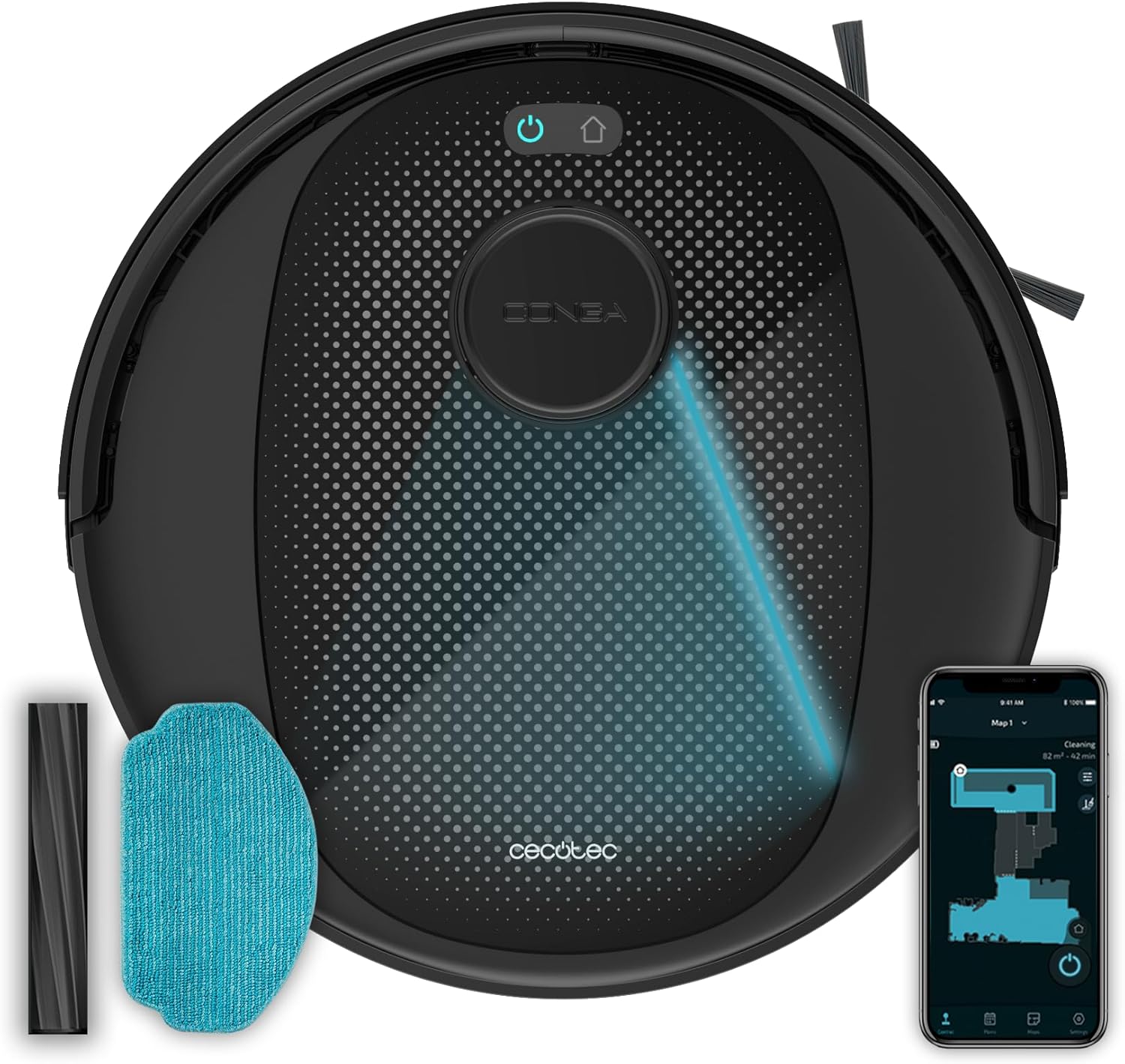 Cecotec Robot Aspirador y Fregadero Conga 7690 Immortal MAX M. 5000Pa, Tecnología de Navegación Láser, Autonomía 220min, Cepillo Central de Silicona, Fregona de Fregadero, 1 Cepillo Lateral, Control App