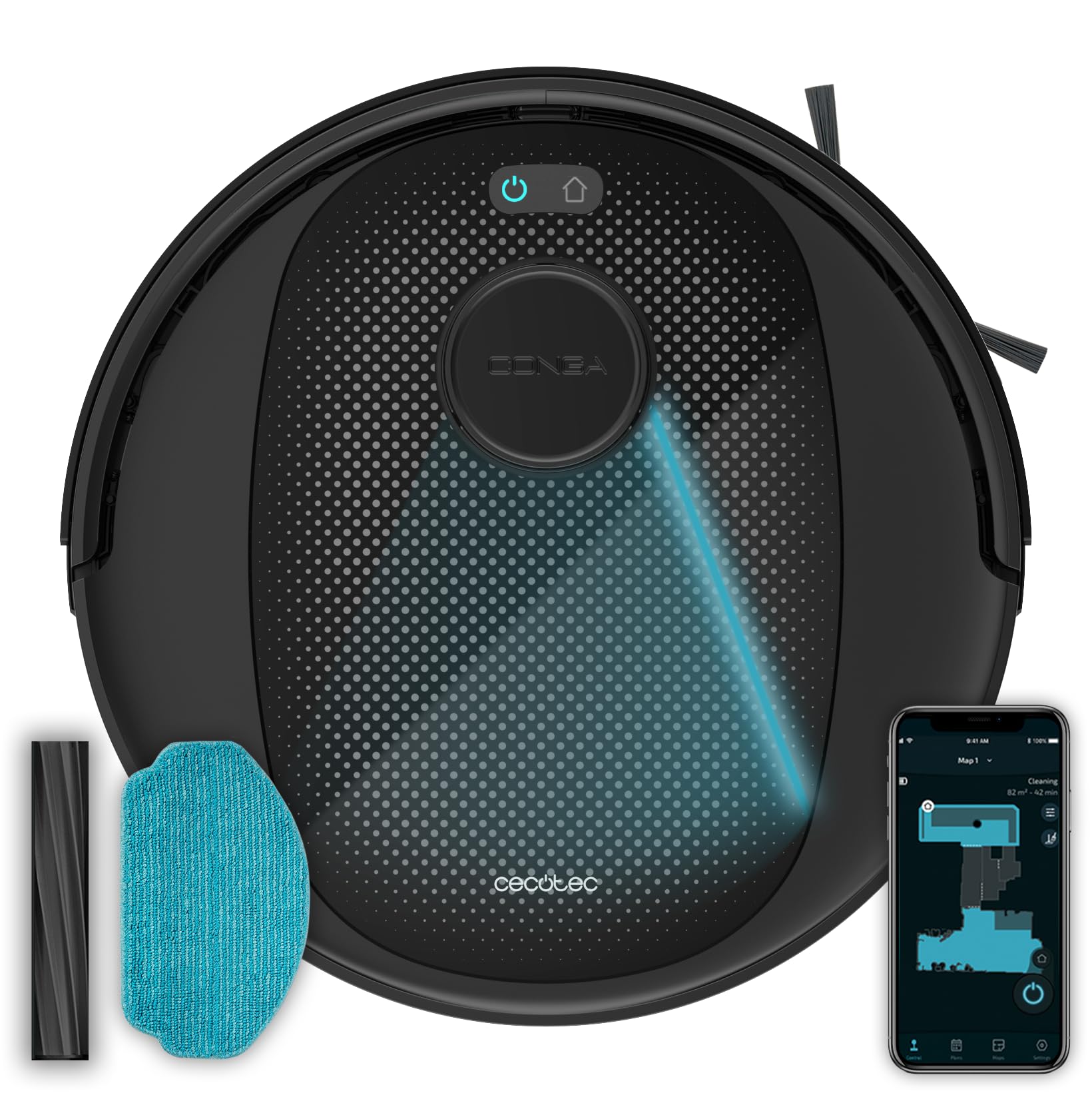 Cecotec Robot Vacuum Cleaner and Floor Scrubber Conga 7690 Immortal MAX M. 5000Pa, Laser Navigation Technology, Autonomy 220mins, Silicone Central Brush, Sink Mop, 1 Side Brush, App Control