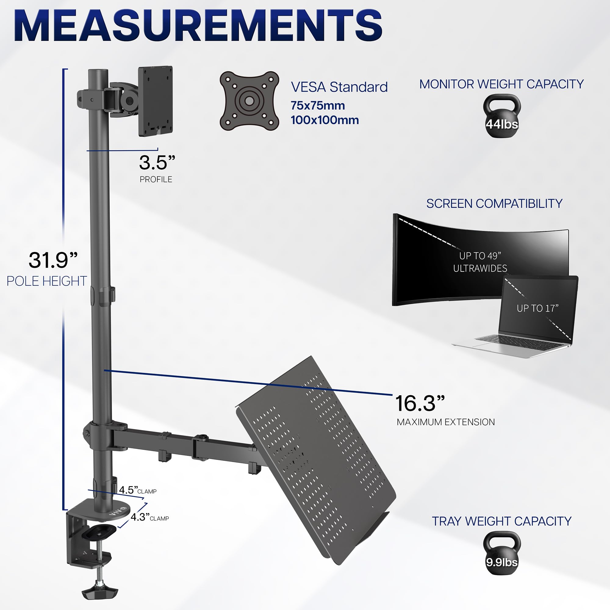 VIVO Supporto da scrivania per laptop e monitor LCD da 13" a 32", supporto regolabile extra alto, adatto per laptop fino a 17" (STAND-V012C)