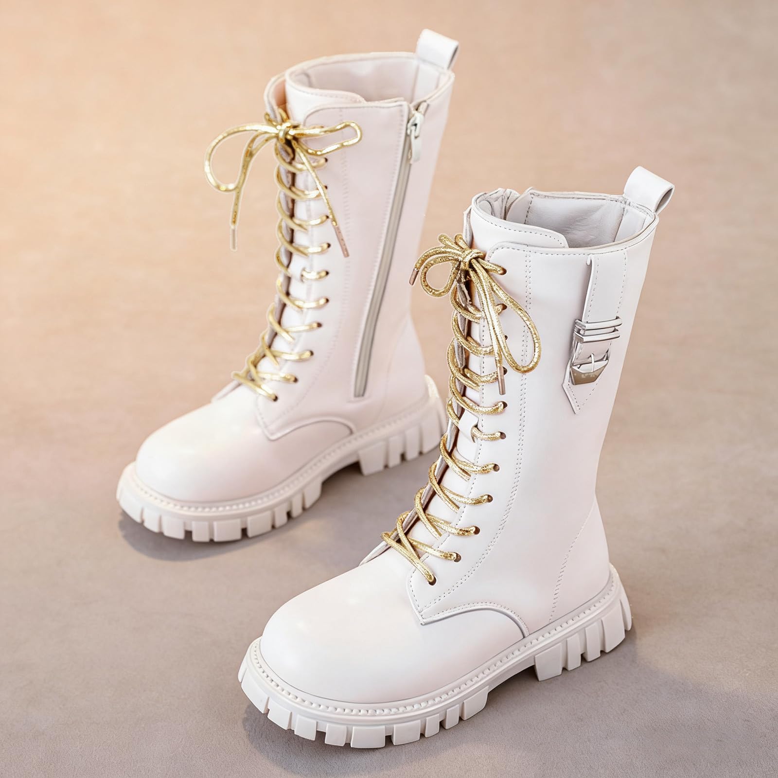 Générique Bottes et Bottines Fille de Cowboy à Lacets Botte de Combat Punk Gothique Bottine avec Fermeture Éclair Confortables à Bout Rond Antidérapant Mode Chaussures Enfants pour les Looks à Thème
