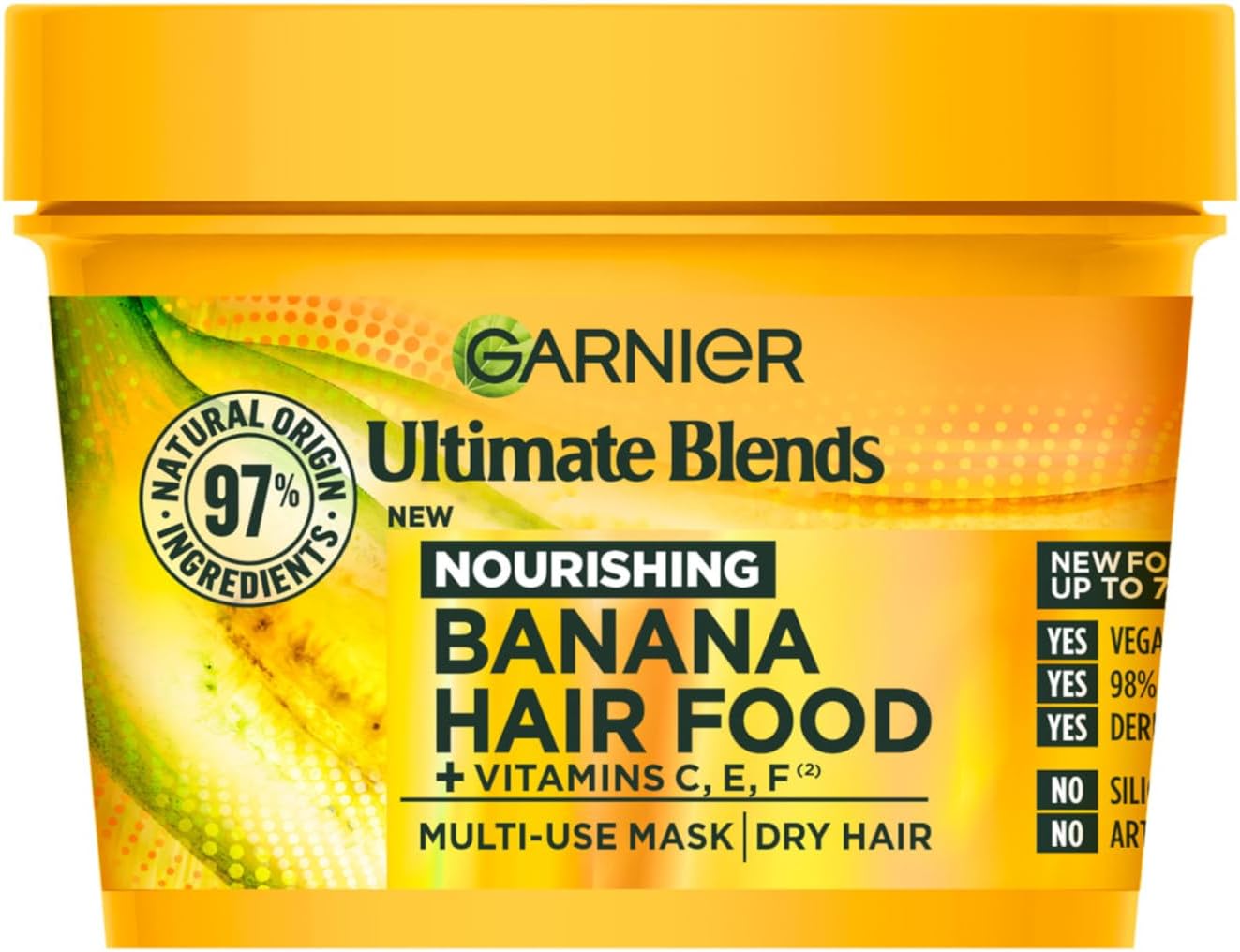 Hair Mask For Dry Hair, Ultimate Blends 3-In-1 Banana Hair Food Treatment, 97% Natural Origin Ingredients, Vegan Formula With Vitamins C E F For 7x Smoother Hair In One Use, 400ml