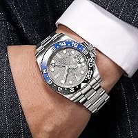 Vista 4 de CADISEN Reloj mecánico automático GMT para hombre, correa de acero inoxidable, impermeable, relojes casuales para hombres