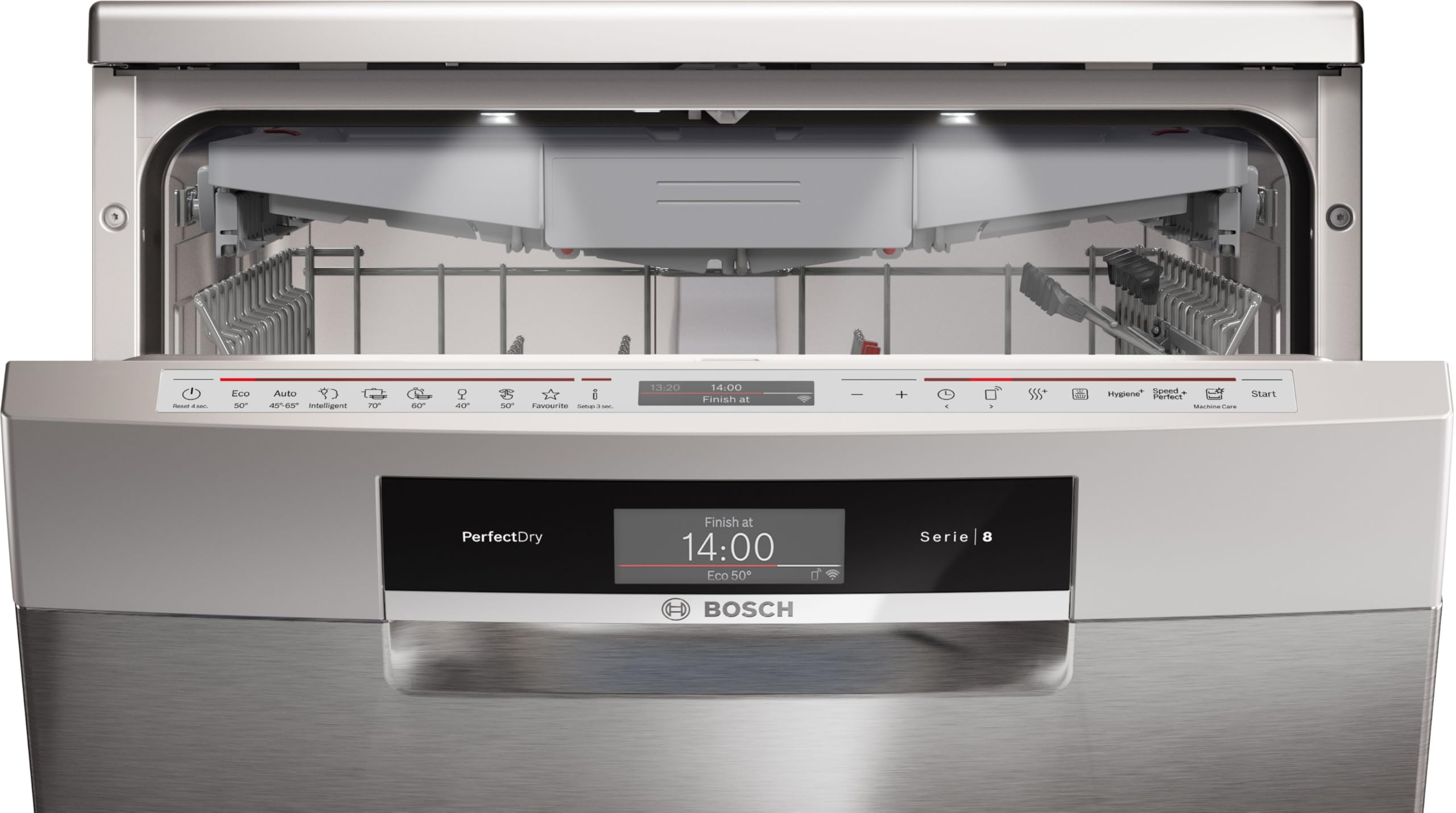 Bosch SMS8TCI04E Serie 8, Geschirrspüler Freistehend 60 cm, Made in Germany, Besteckschublade, PerfectDry - extra trockenes Geschirr, Smart Start, Starke Reinigung, Gebürsteter Stahl Anti-Fingerprint