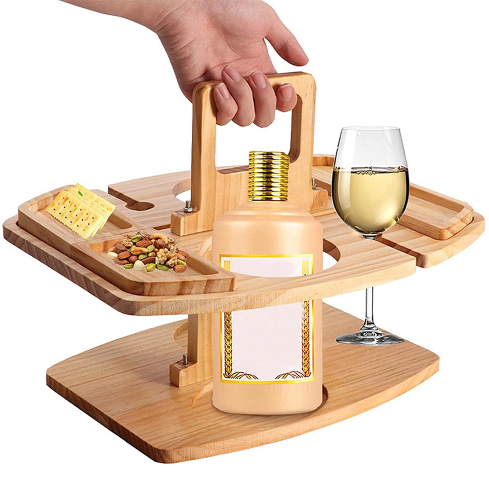 Table de pique-nique avec support pour verre à vin portable en bois