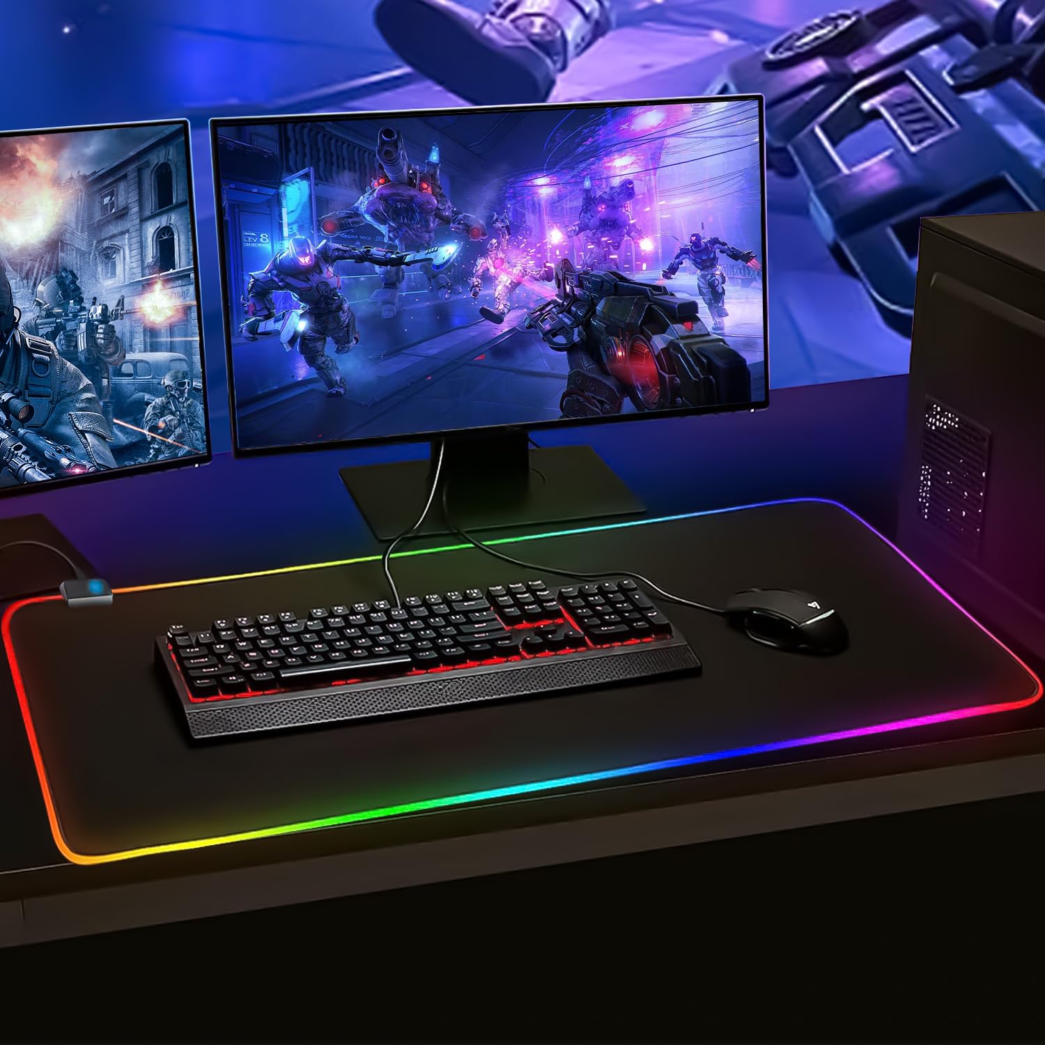 Realky Tappetino Mouse Gaming XXL, 900 * 400mm Tappetino Mouse RGB, Impermeabile e Antiscivolo Mousepad, Adatto per Desktop di Computer, Desktop da Gioco, desktop dell'ufficio, 14 Modalità Luce
