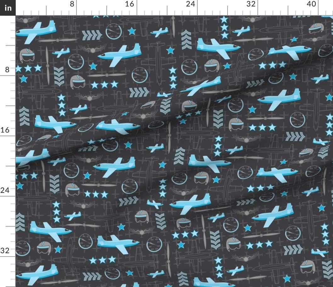 Spoonflower Fabric - Blue Airplane Pilot Flying Flight Aviation Printed on Cotton Poplin Fabric by The Yard - Sewing Shirting Quilting Dresses Apparel Crafts