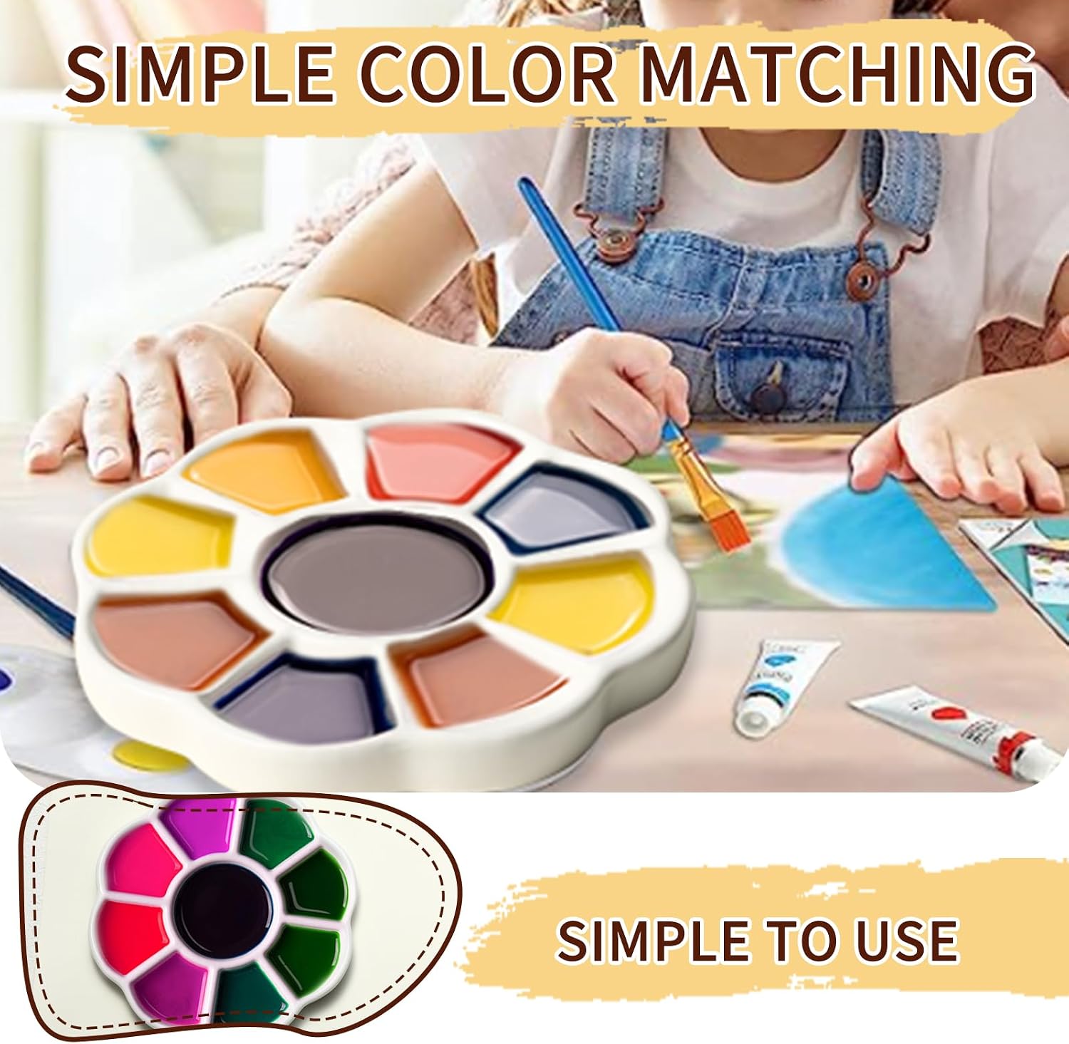 5" Porcelain Watercolor Palette - Plum Blossom Ceramic Artist Paint Palette with Mixing Tray for Painting and Craft Projects