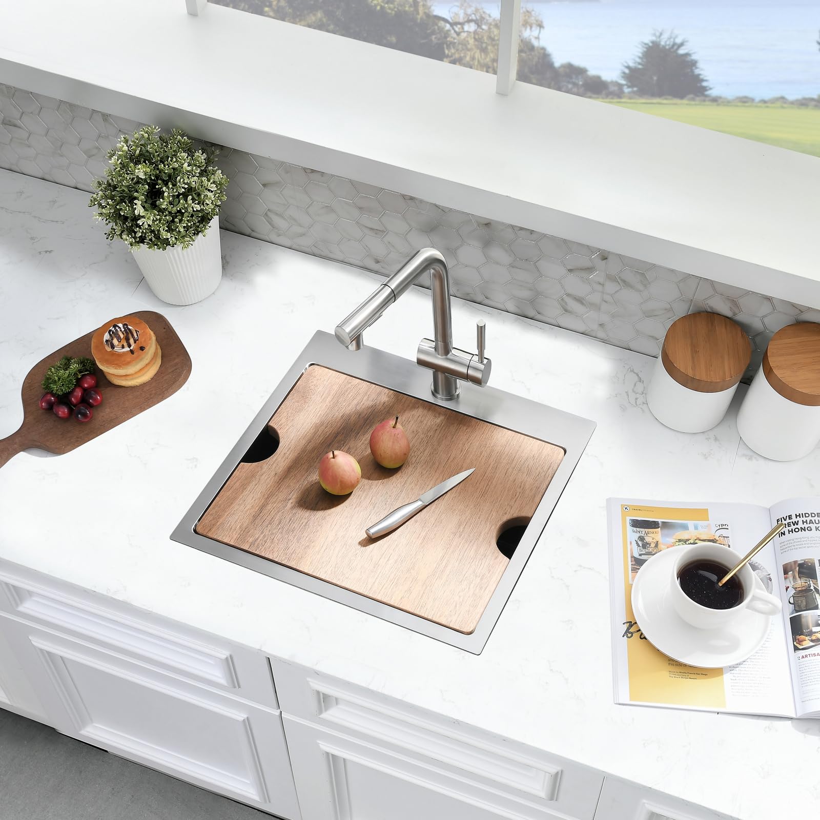 SOMRXO 21x20 Inch Drop In Bar Sink - 16 Gauge Stainless Steel Small Kitchen Sink, 10" Deep Single Bowl Workstation Sinks with Accessories for RV, Outdoor Kitchen & Wet Bar