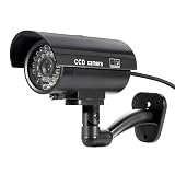 Fake Camera,Fuers TL-2600 Waterproof Outdoor/Indoor Security Dummy Surveillance Simulation Bullet Camera with Flashing LED Light,Black (Color: black, Tamaño: Bullet Fake Camera)