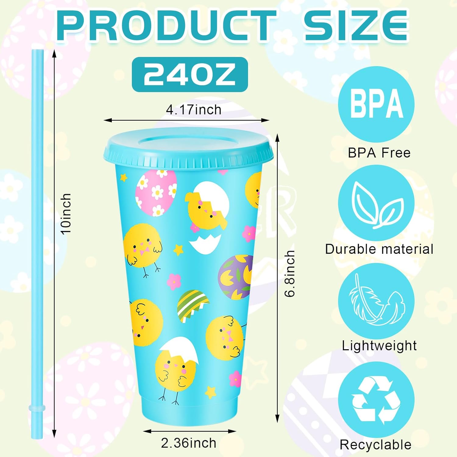 Uiifan 24 Pcs Easter Cups Bulk Plastic Bunny Tumbler with Lid and Straw 24 oz Reusable Easter Cups for Party Supplies Decoration(Vibrant) - Image 2