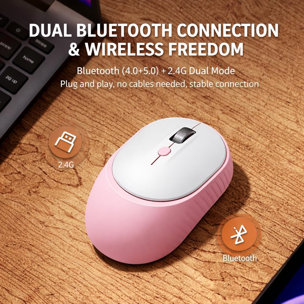 HP K500F Keyboard and Mouse Combo, 99 Key Wireless Gaming Keyboard with Volume Knob, Tri-Mode (2.4G/BT/Wired), Number Pad, RGB Light, Long Batterie Life for PC/Laptop/Mac (Pink)