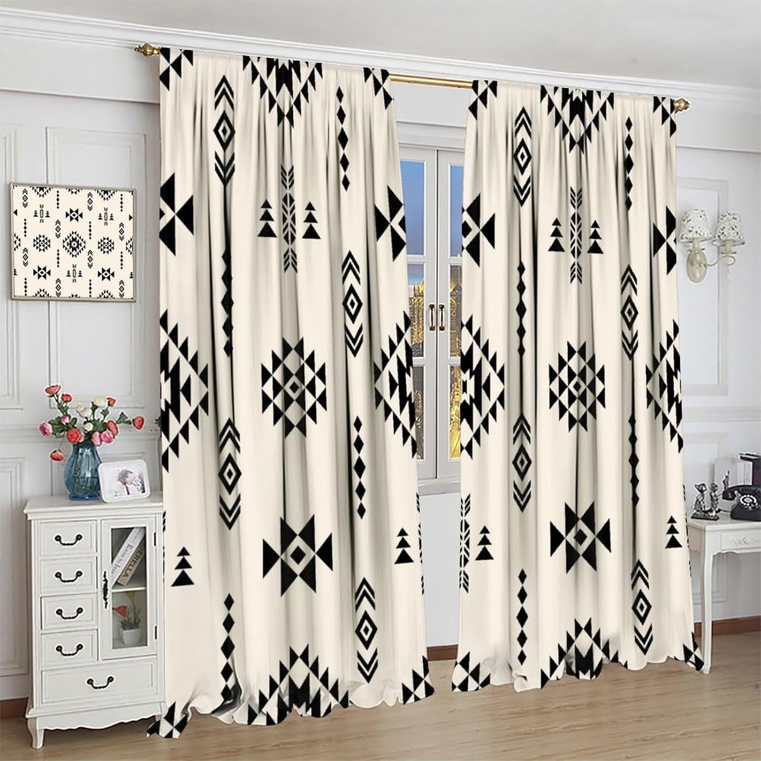 Tribal Geometric Pattern Curtains,Traditional Southwestern Style Aztec Window Treatments for Bedroom Living Room,Minimalist Style Native American Drapes,2 Panels Set,Total Size 42 x 45 Inch - Image 4