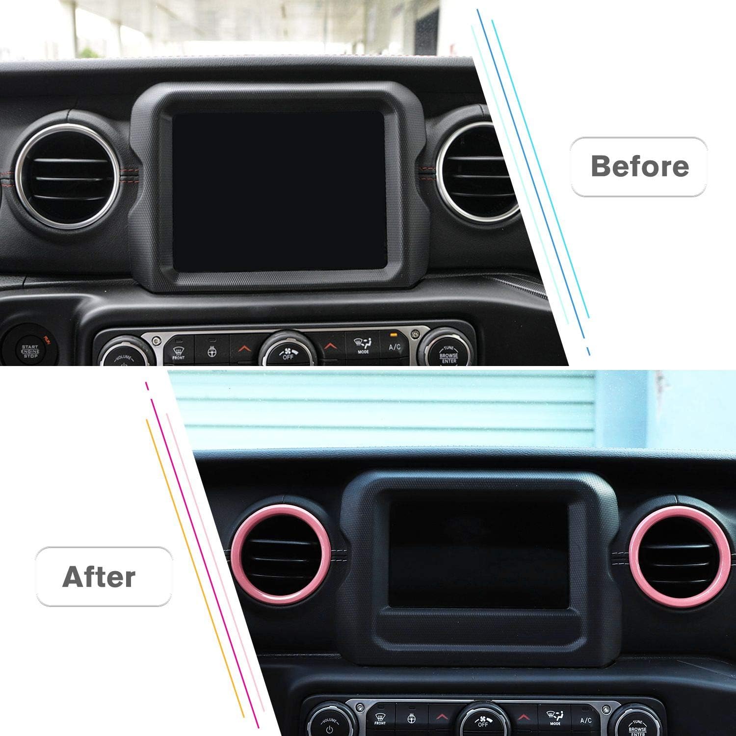 JeCar Interior Trim Kit Dashboard Air Conditioner Vent Ring Interior Accessories Compatible with Jeep Wrangler 2018-2023 JL, Pink