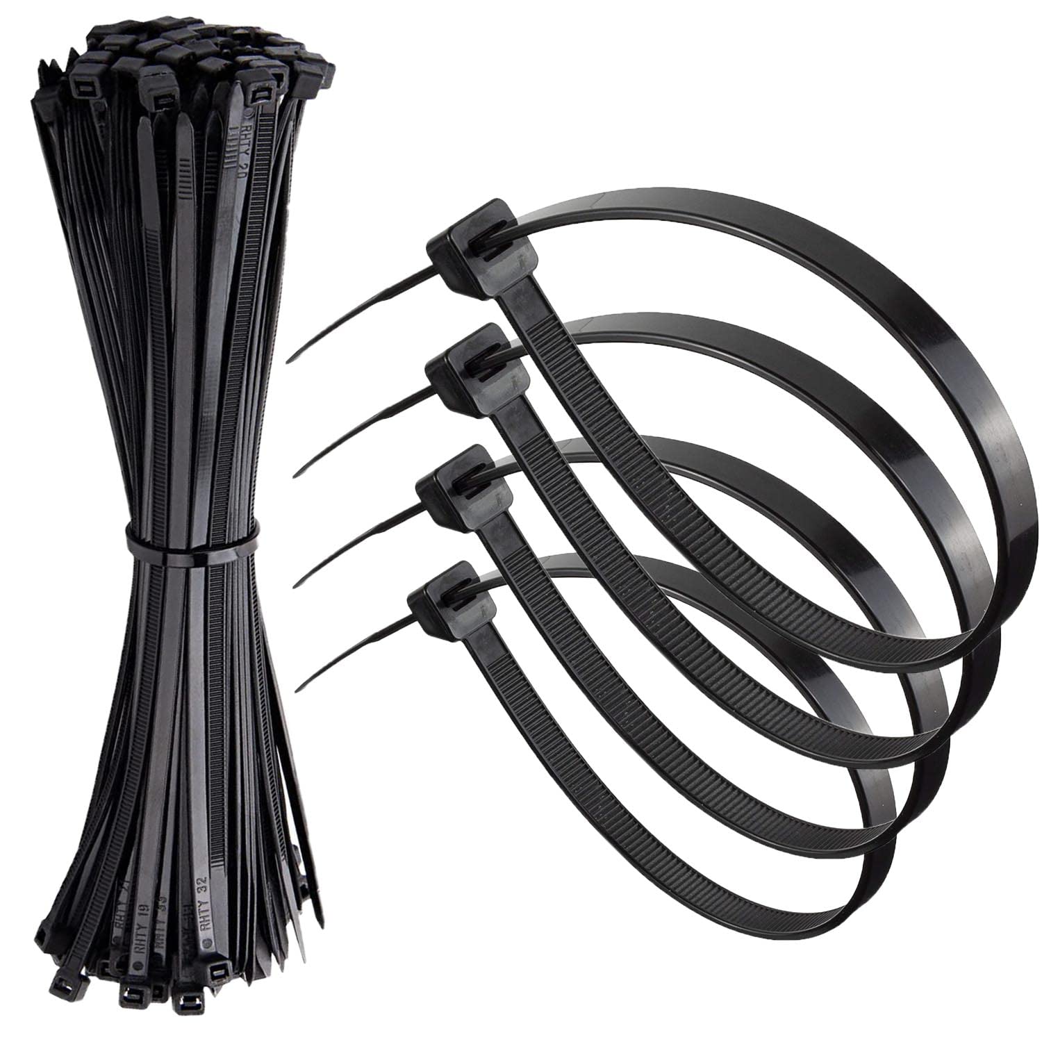 Ukcable-Ties Black Heavy Duty Cable Ties Width 4.8Mm, 7.6Mm, 9.0Mm, 12.7Mm Nylon Extra Long Ties (540Mm X 7.6Mm)
