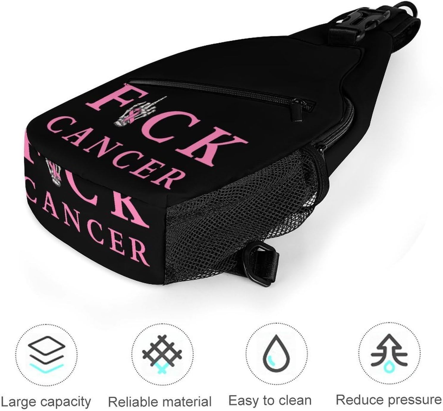 Fuck Cancer Ribbon Men Crossbody Sling Backpack Chest Bag | Travel Fanny Pack,Hiking Daypack,Print Shoulder Bags