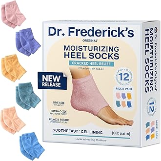 Dr. Frederick's Original Moisturizing Fuzzy Heel Socks for Dry Cracked Heels Treatment - Infused with Olive Oil, Jojoba Oil and Vitamin E - 6 Pairs - Stocking Stuffers for Adults - Variety Pack