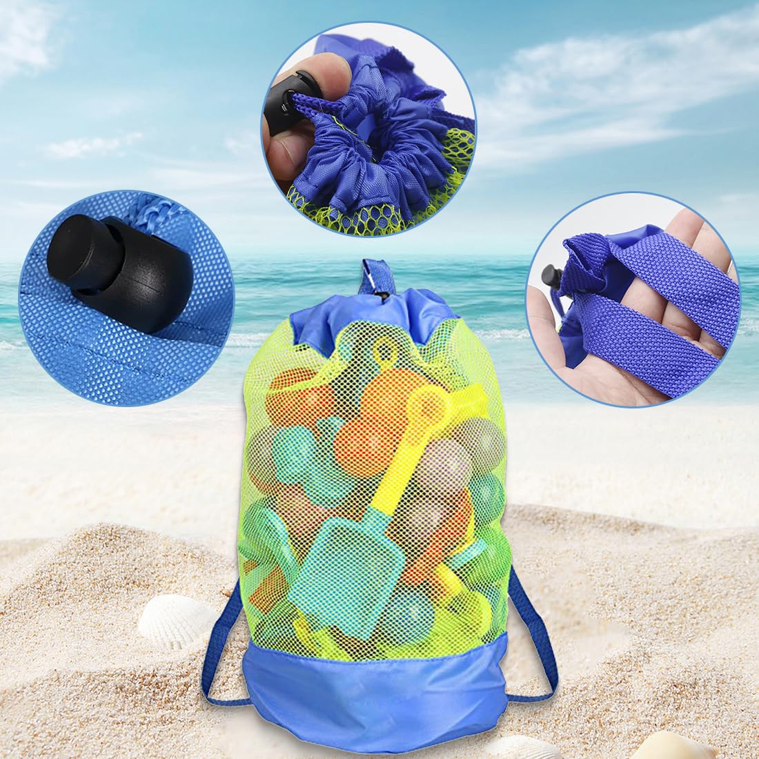 Bolsa para juguetes de playa, bolsa de playa de malla, mochila para juguetes acuáticos, bolsa de playa grande, para niños pequeños, niñas y niños, bolsa de natación