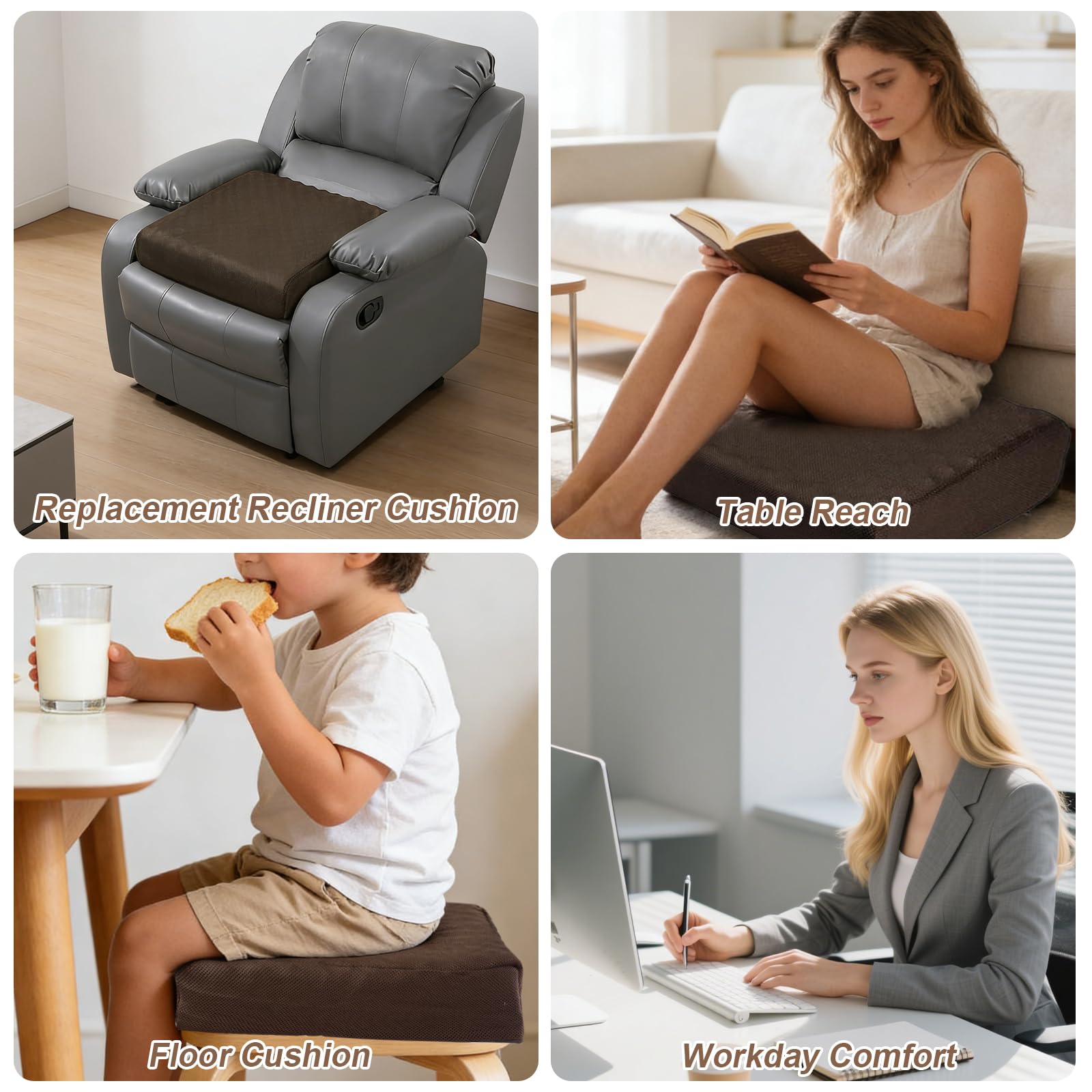Cuscino rialzo in Memory Foam con Copertura Lavabile, 51x51x12.5 cm Supporto Ergonomico per Poltrone, Divani e Sedie Reclinabili, Ideale per Anziani e Adulti (Caffè)