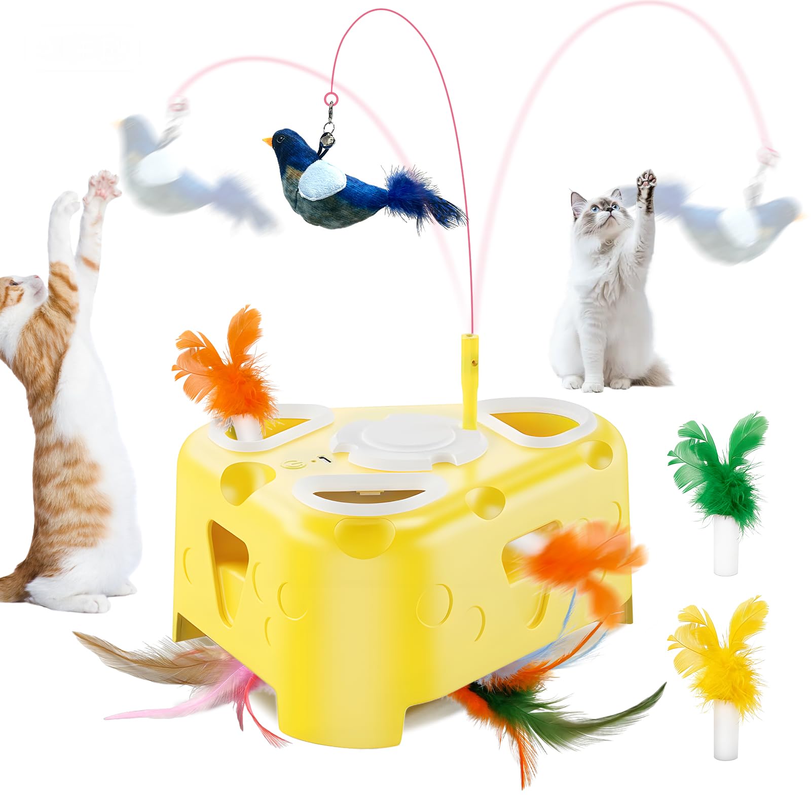 Interactive Cat Toy, Electric Cat Toy: Self-Playing Tool for Indoor Cats - Sliding Feathers, Spider Feathers, Birds - Fixes Lethargy/Boredom Non-Toxic ABS Fabric, Ideal for Pet Parents