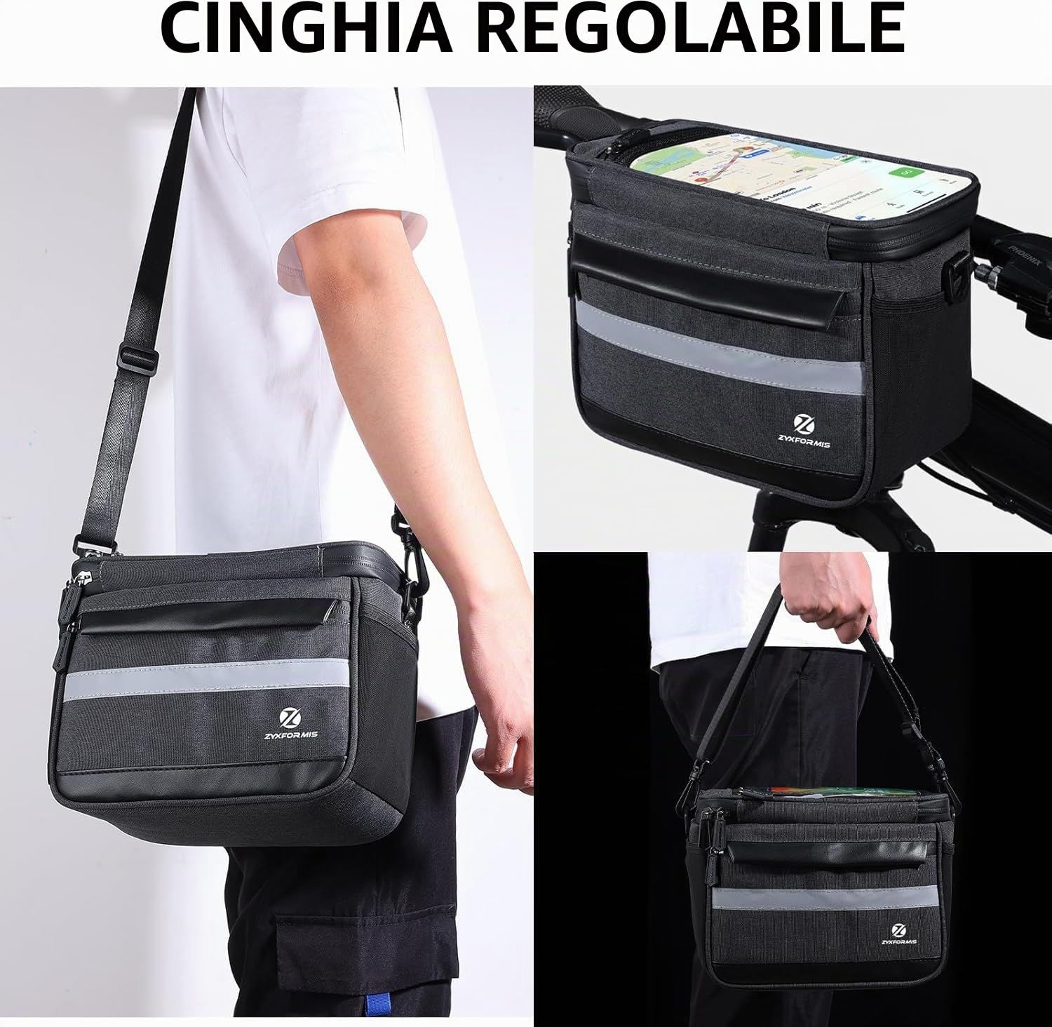 Borsa da Manubrio per Bicicletta 6L Impermeabile, Borsa per Tubo Anteriore Superiore con Touch Screen e Tracolla Removibile