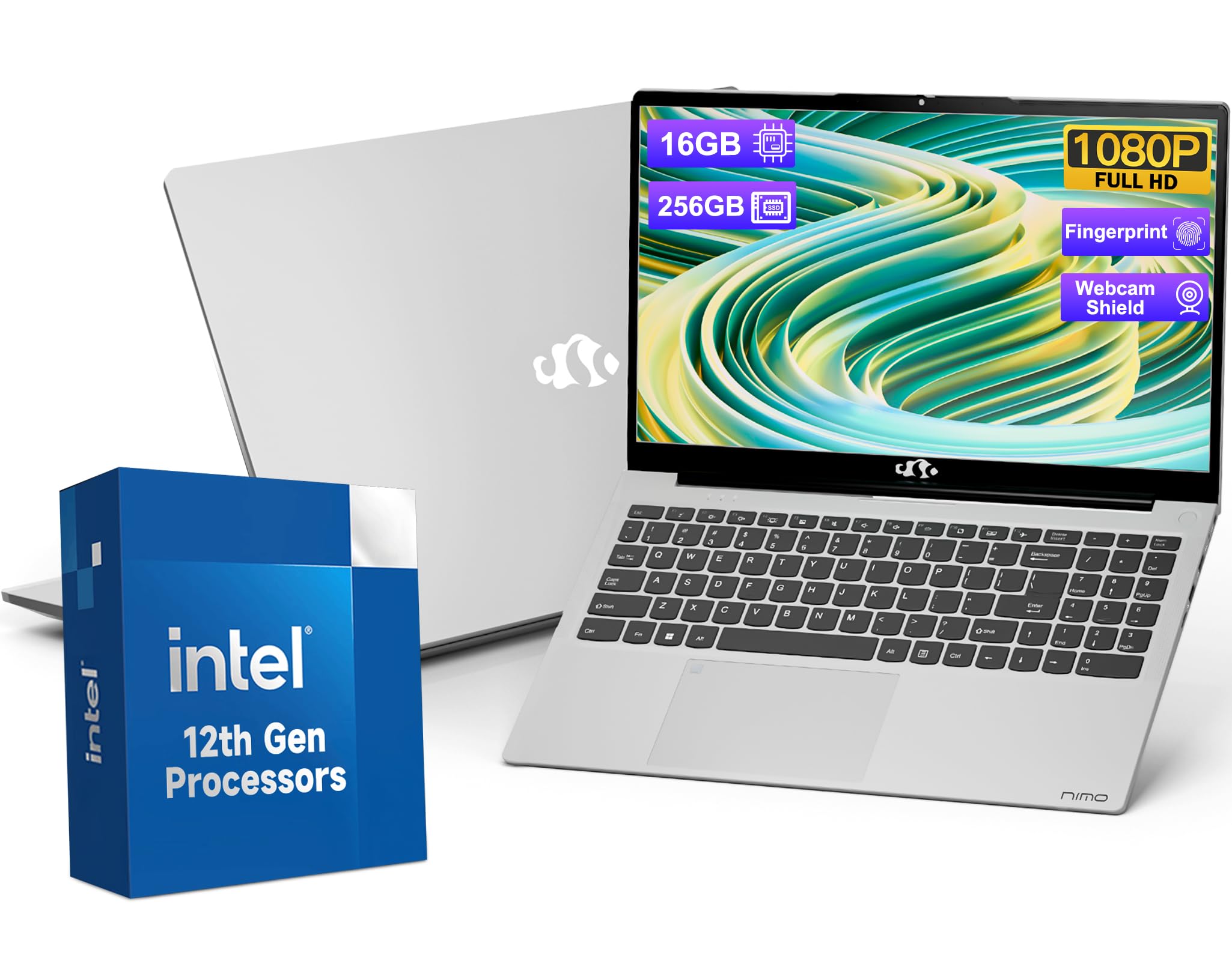 NIMO 15.6 Inch Laptop, Student Laptop 16GB RAM 1TB SSD 1080P FHD Laptop Intel 12th Generation Processor, Backlit Keyboard Fingerprint WiFi 6 BT5.2 Business Laptop, 2 Year Warranty