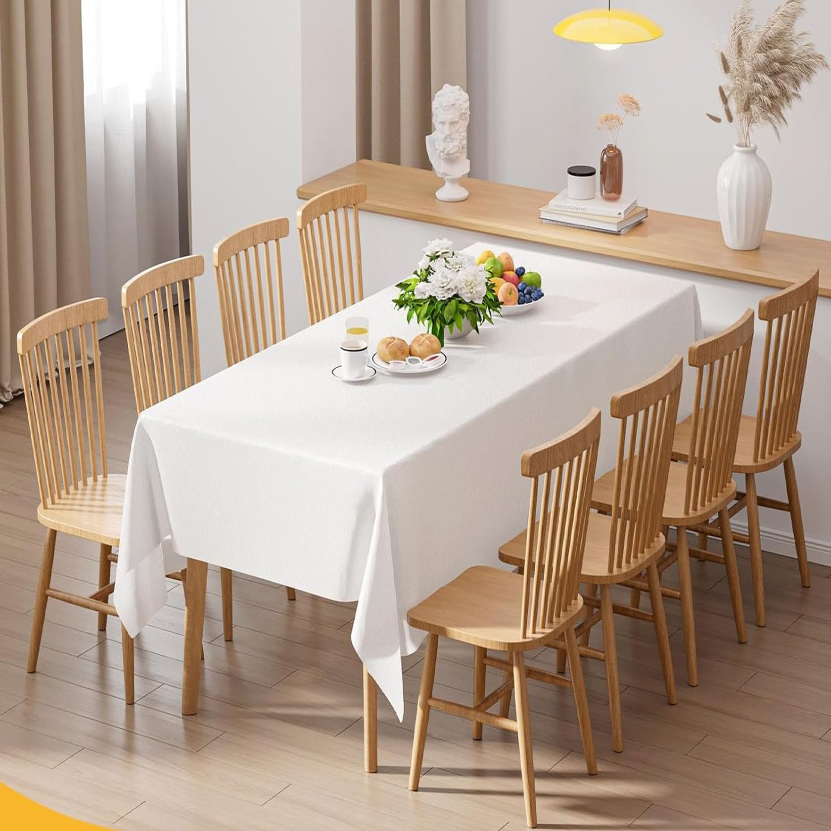 Mantel Mesa Rectangular 220 x 320 cm Mantel de Lino, Impermeable, Antimanchas Manteles de Mesa Impermeable para Mesas Rectangular, Blanco