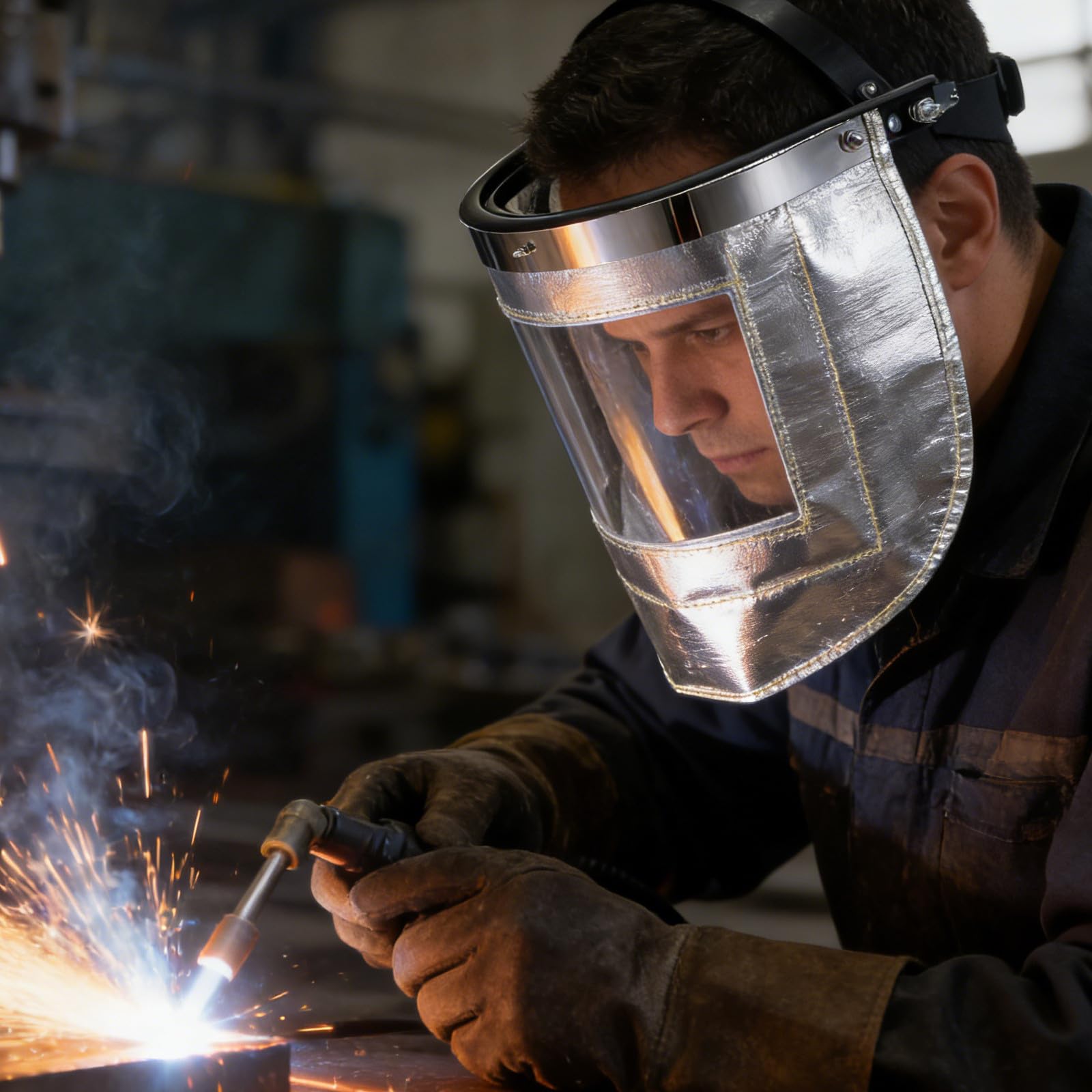 Schweißerschutzschild aus Aluminiumfolie mit Klarem Visier, Silber
