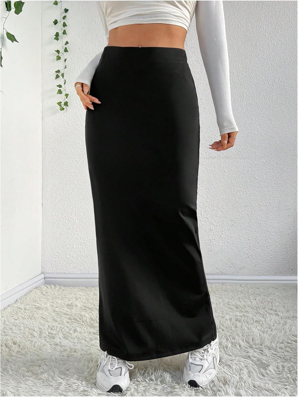 SHENHE Women's Low Rise Maxi Skirt Elastic Waist Casual Flared Long Fishtail Skirt - Image 2