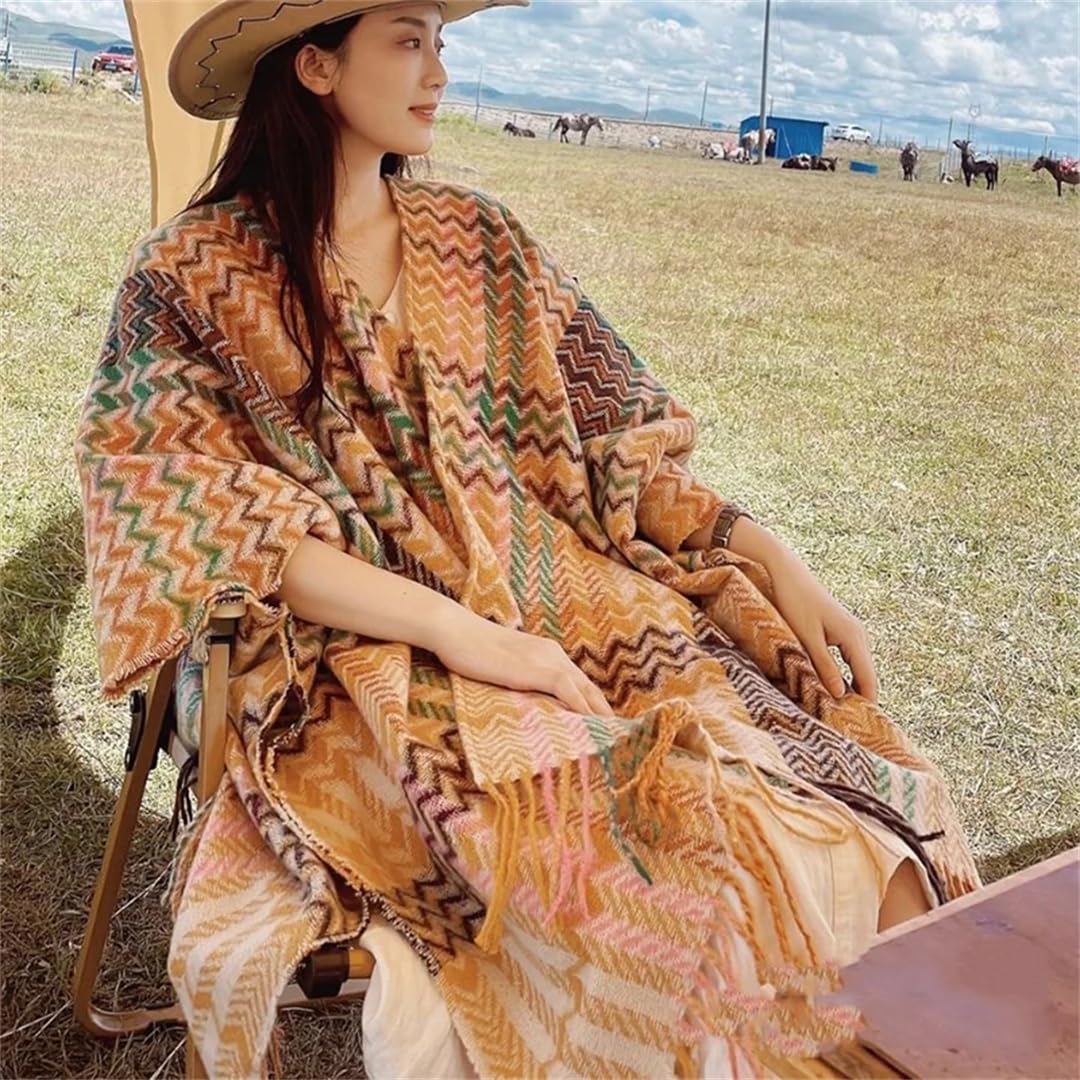 Disimlarl Poncho da donna lavorato a maglia, mantello, scialle, stile etnico, mantelli con nappa, cardigan, maglione, scialle sciolto