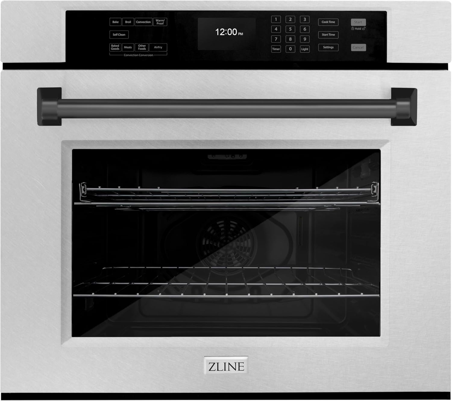 ZLINE 30 in. Autograph Edition Professional True Convection Single Wall Oven with Air Fry and Self Clean in Satin Stainless Steel with Matte Black Handle (WASSZ-30-MB)