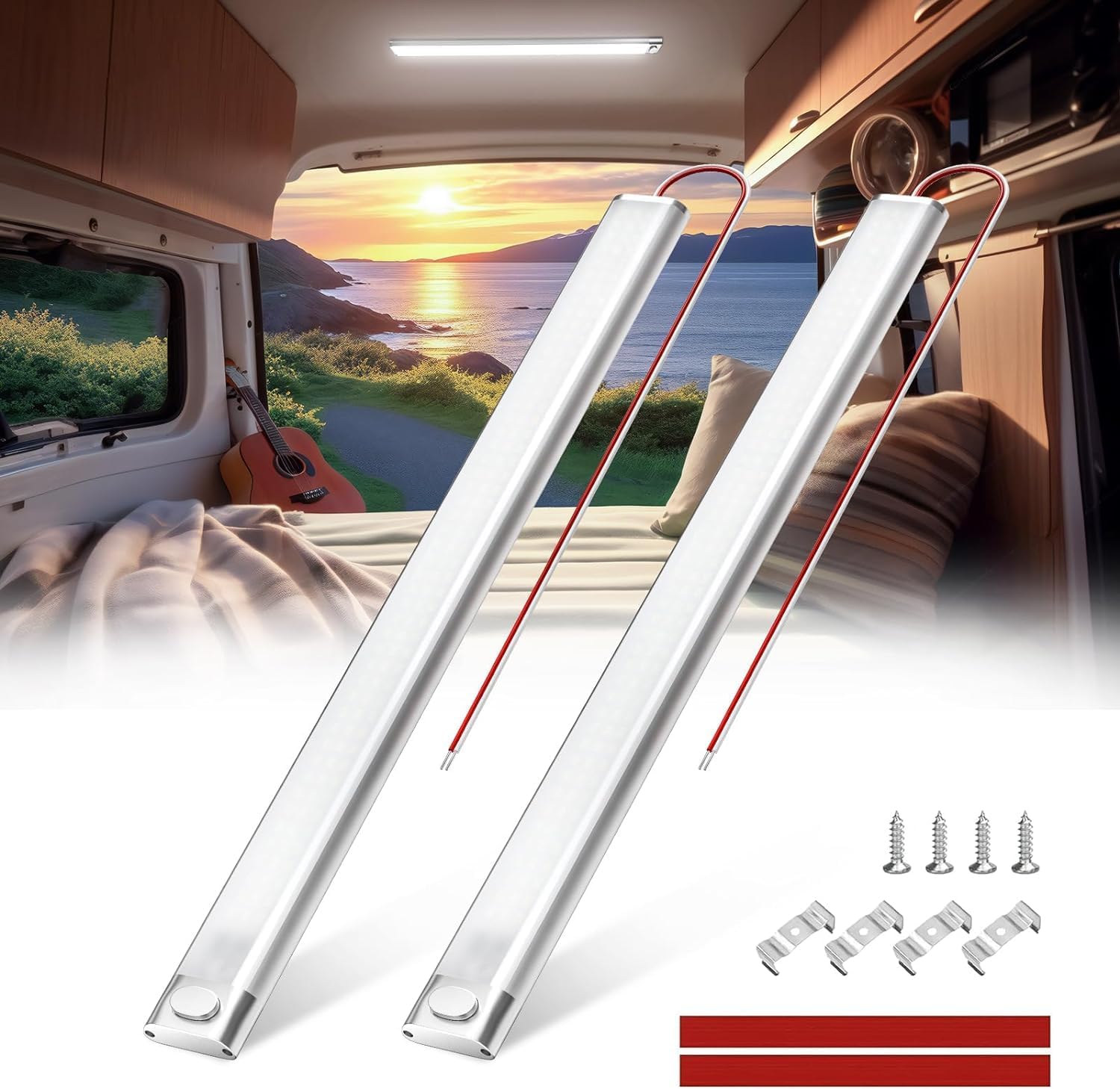 Lamptobe 12W LED RV Lights Interior Bar,168LEDs,DC12V Strip Light Bar with ON/Off Switch for Enclosed Cargo Trailer,RV Van Truck Lorry Camper Boat Caravan，No-plug，2Pack