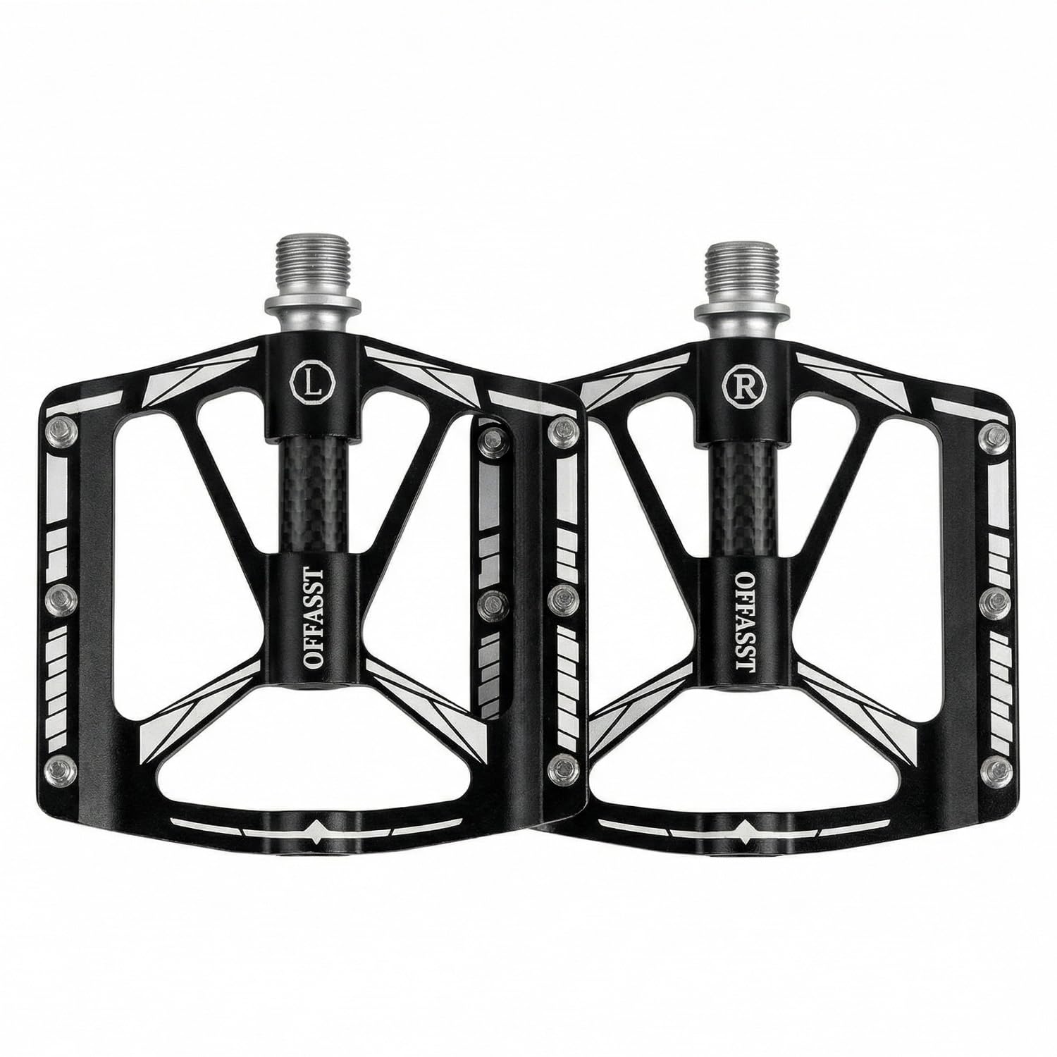 Pedales de bicicleta de montaña de carbono ultralichte 283 g, 3 rodamientos CNC de aluminio con tubo interior de carbono y eje Cr-Mo - 9/16" MTB/Road Bike Plataforma, 6 pines de acero
