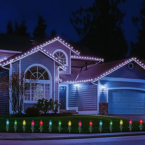 Miniatura 6 de Abeja Luces de camino de Navidad multicolor C9, 38 pies, luces de Navidad para césped al aire libre con 27 bombillas LED C9 transparentes