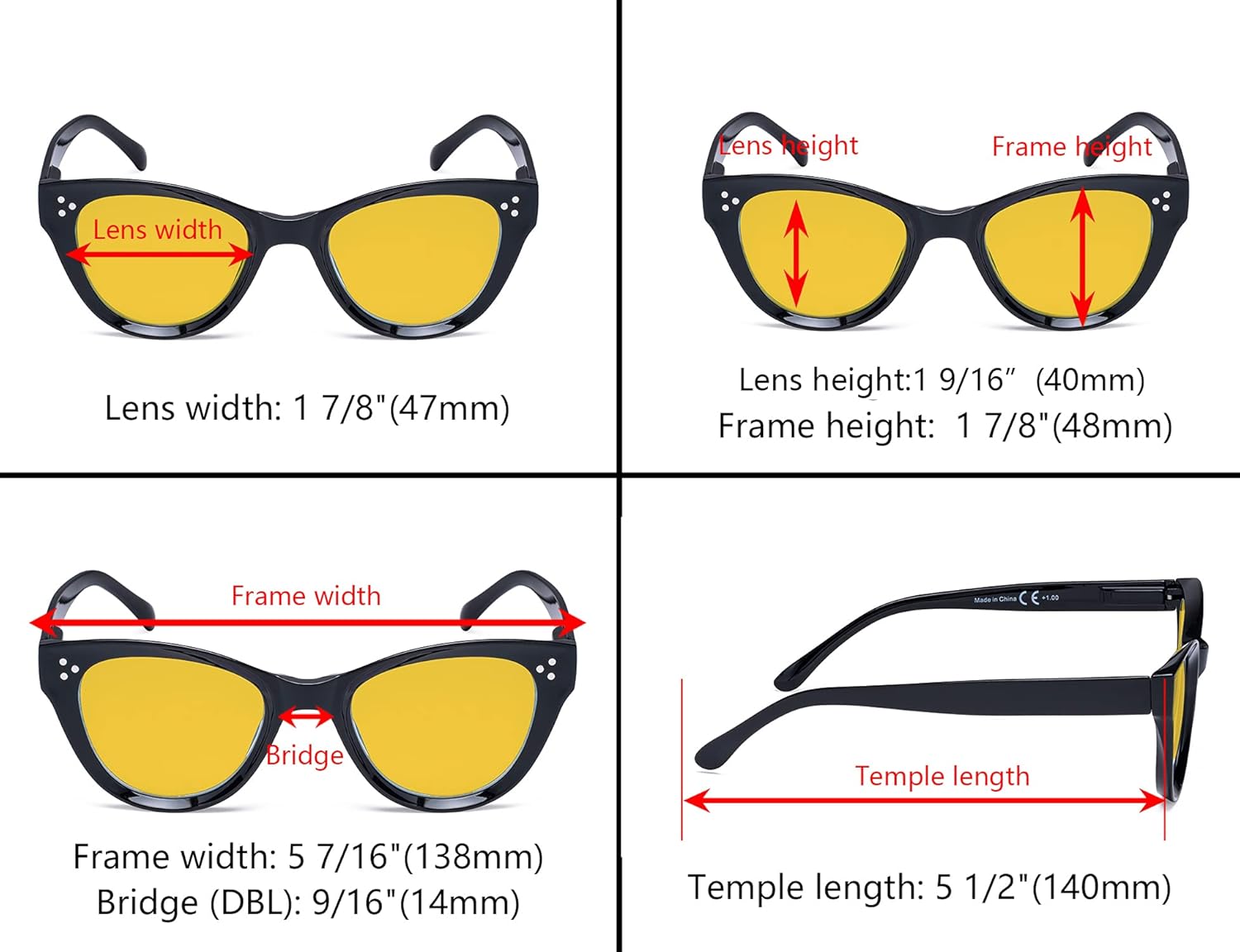 Eyekepper 4 Pack Oversized Blue Light Filter Glasses Women Cat Eye Computer Reading Glasses Amber Tinted +1.00 - Image 3