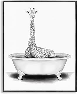 Stupell Industries Giraffe In A Tub Funny Animal Bathroom Drawing, Design by Rachel Neiman Wall Art, 11 x 14, Black Framed - Buy now