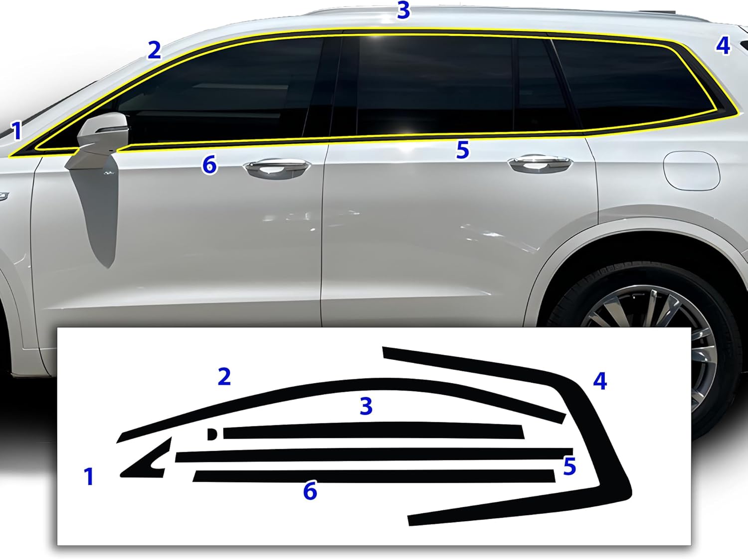 BOGAR TECH DESIGNS for Cadillac XT6 2020-2025 Side Window Chrome Delete – Precut Vinyl Trim Overlay, Gloss Black Blackout Appearance