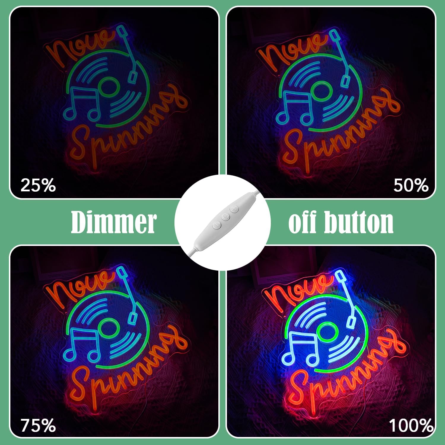 Record Neon Sign Led Music Sign Neon Light for Wall Decor Dimmable Now Spinning Sign Record Neon Signs for Record Store Live Music Bar Party (12.6”*13.7”) - Image 4