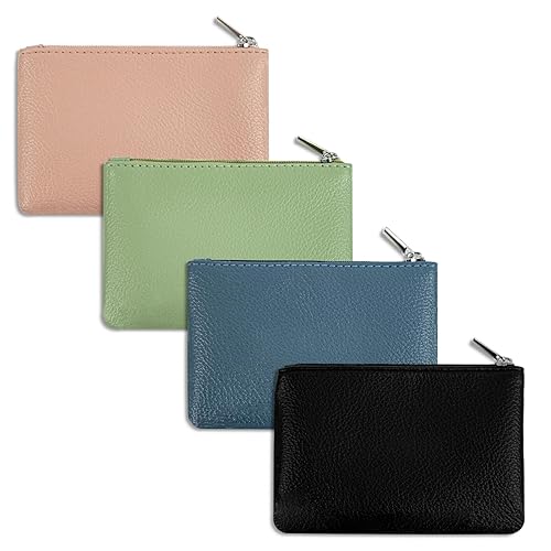 4 Pack Coin Purse, PU Lychee Pattern Portable Coin Purse,Mini Change Purse for Credit Card Folded Bills ID Key Headset Lipstick,Coin Pocket Pouch Holder for Men & Women, Black, Green, Blue, Pink, Pu - Black, Green, Blue, Pink