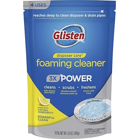 Glisten Disposer Care Foaming Drain/Pipe Cleaner, 4.9 Ounce, White, Blue, 4 per Pack
