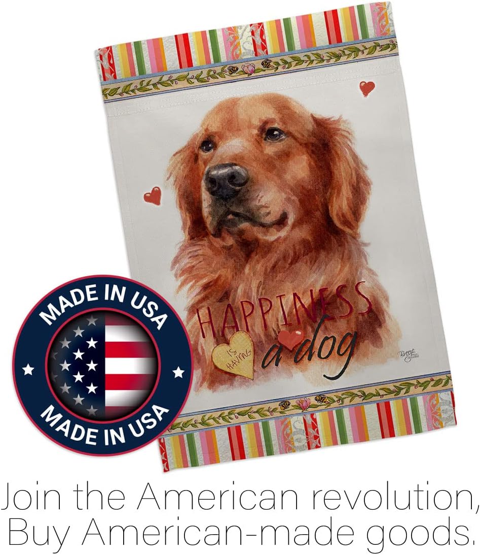 Breeze Decor Red Golden Retriever Happiness House Flag-Pack Dog Puppy Spoiled Paw Canine Fur Pet Nature Farm Animal Creature Support Our Troops Banner Small Garden Yard Gift Double-Sided, Made in USA
