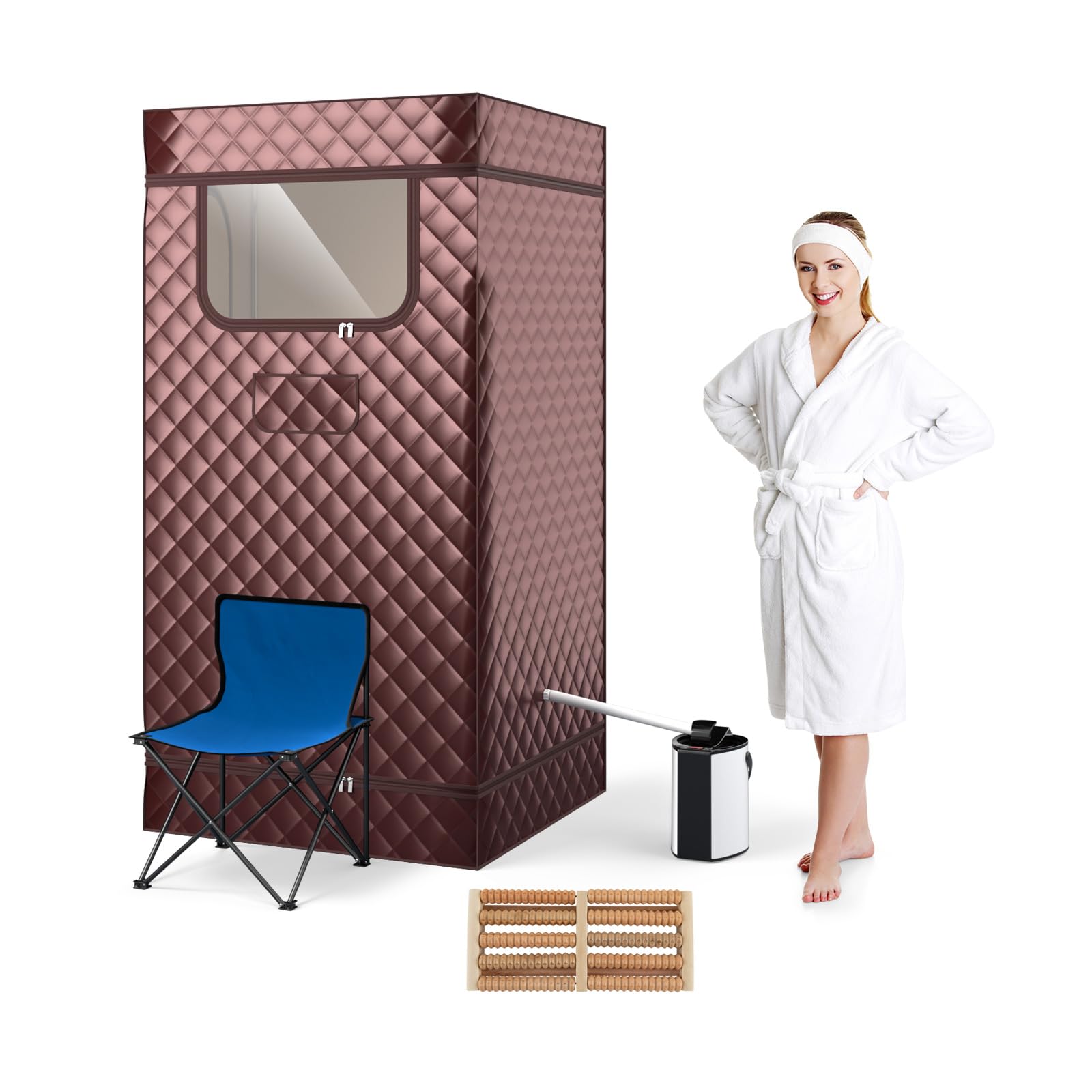 TAZZOR Tragbare Saunazelt mit Dampfgenerator 3 Liter Dampfsauna für Zuhause 9 Temperaturstufen Mobile Sauna mit Klappstuhl Fernbedienung Matte, 90 x 90 x 180 cm